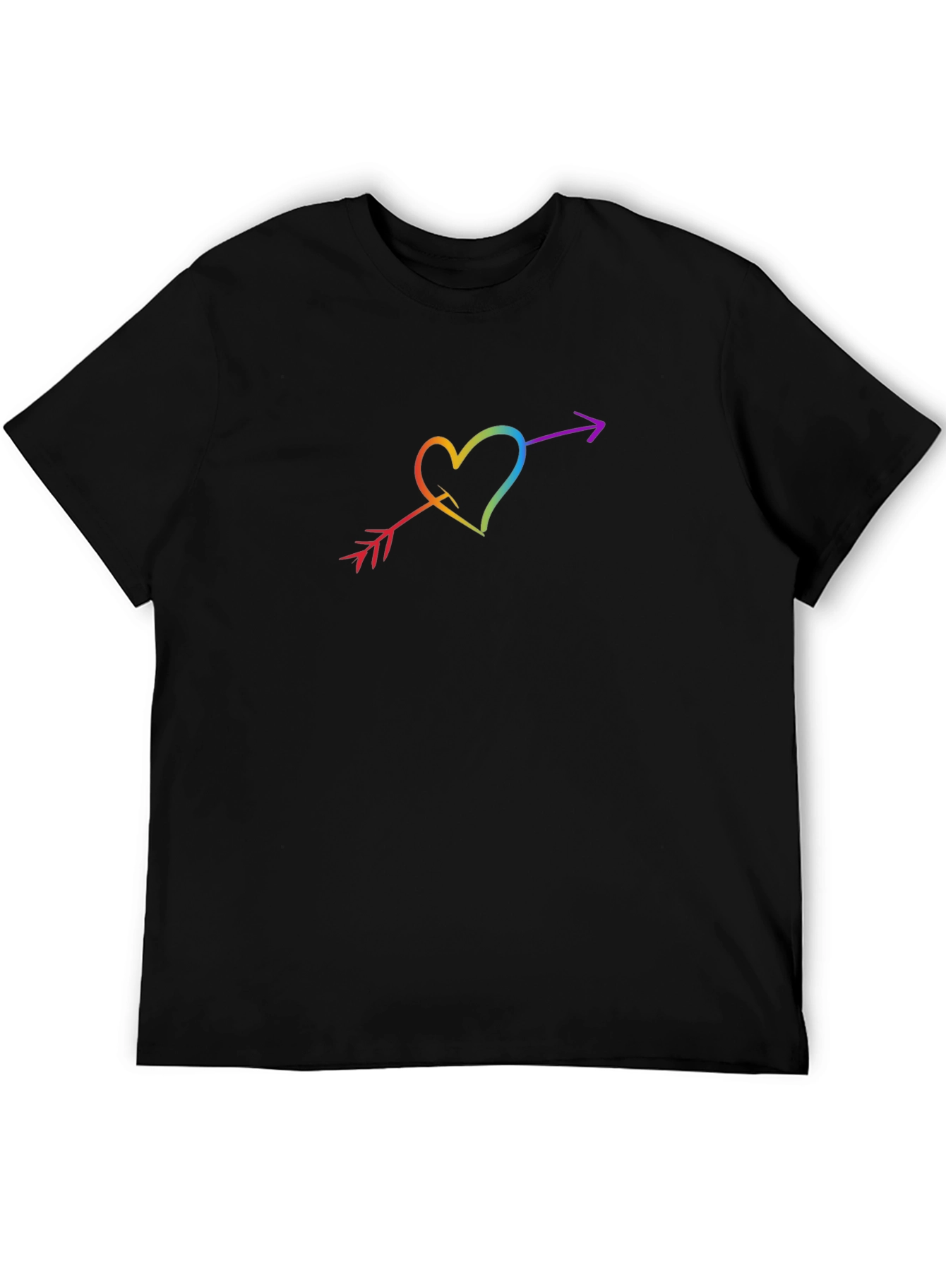 Rainbow Heart Arrow Graphic Black T-Shirt