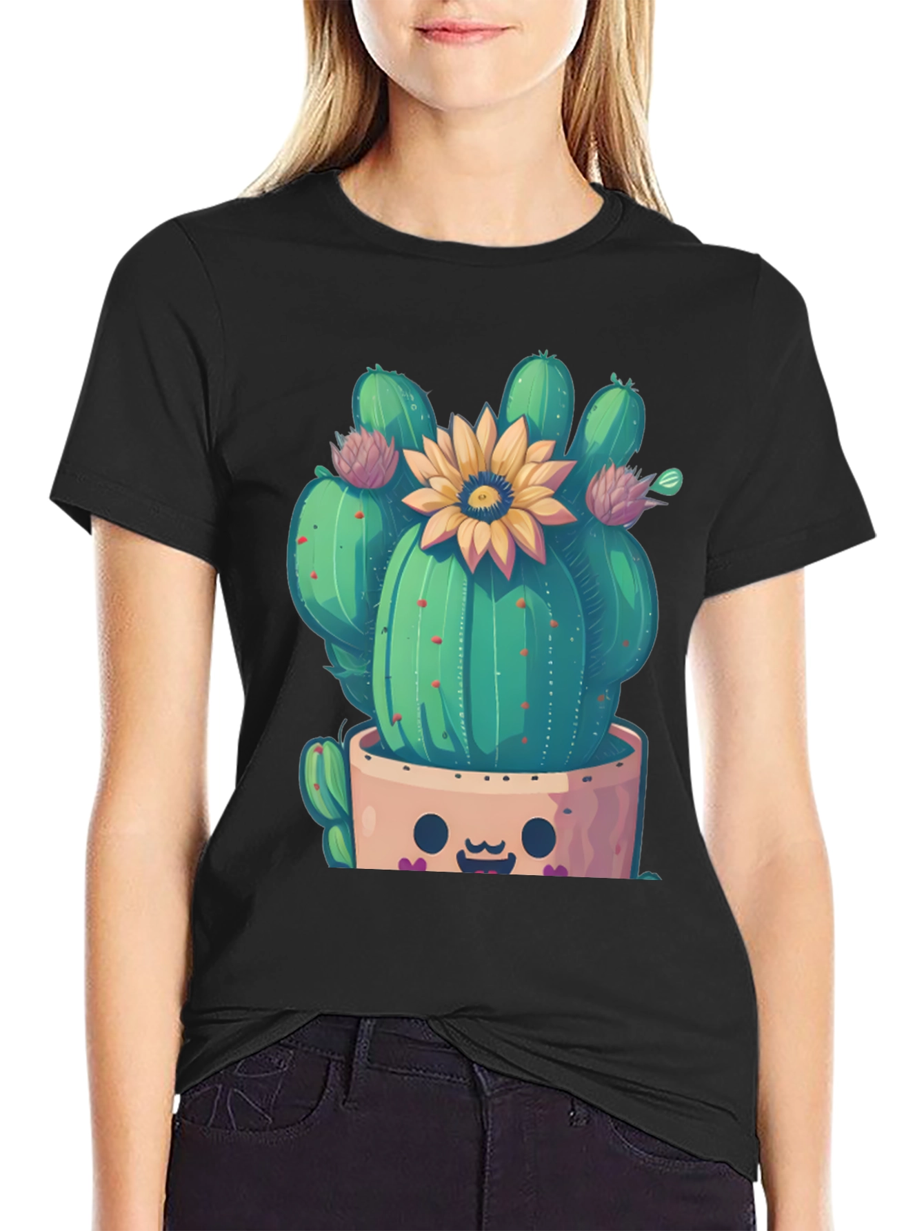 Cute Cactus T-Shirt with Flower