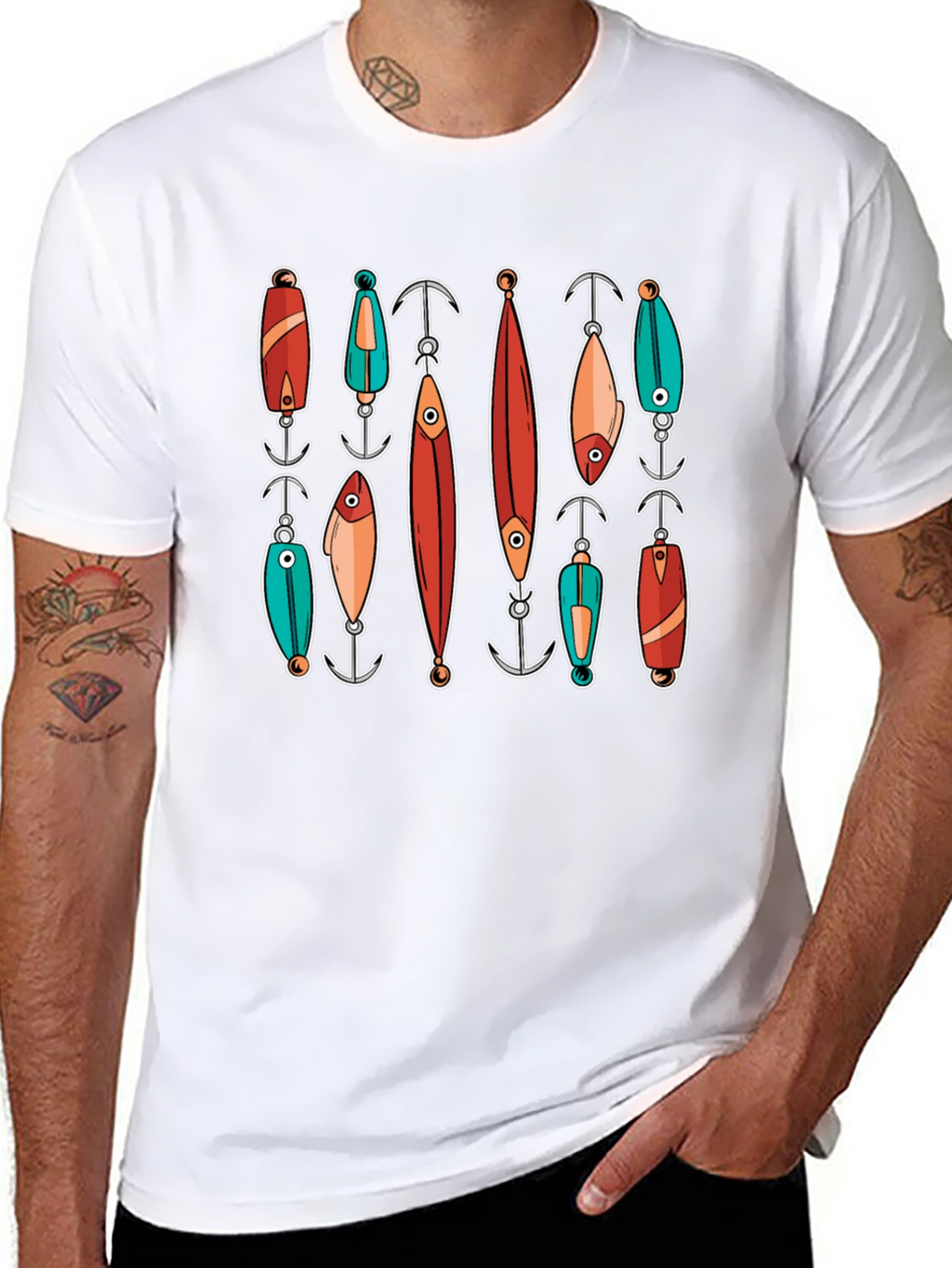 Fishing Lures Graphic Tee - Black Cotton T-Shirt