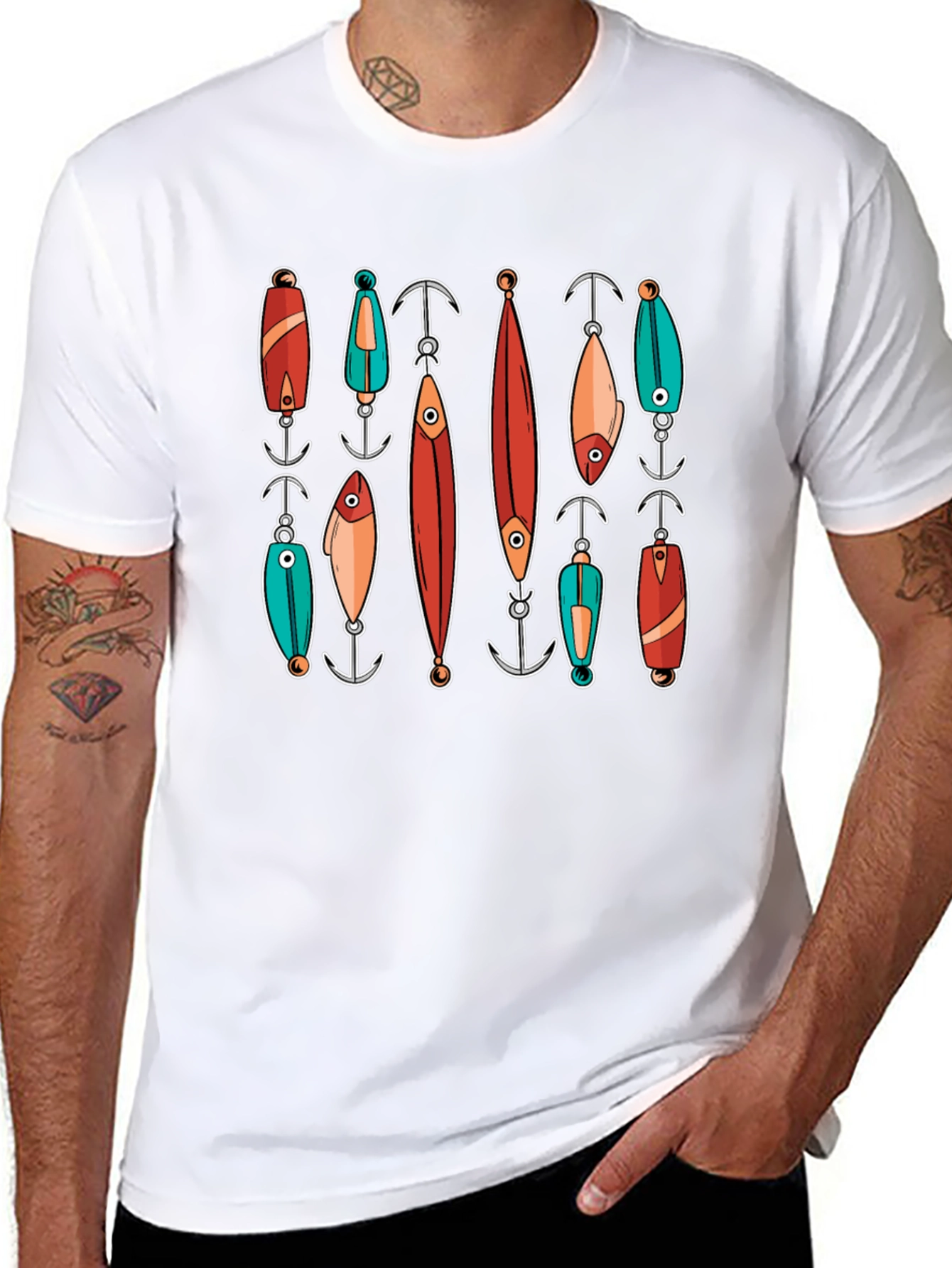Fishing Lures Graphic Tee - Black Cotton T-Shirt