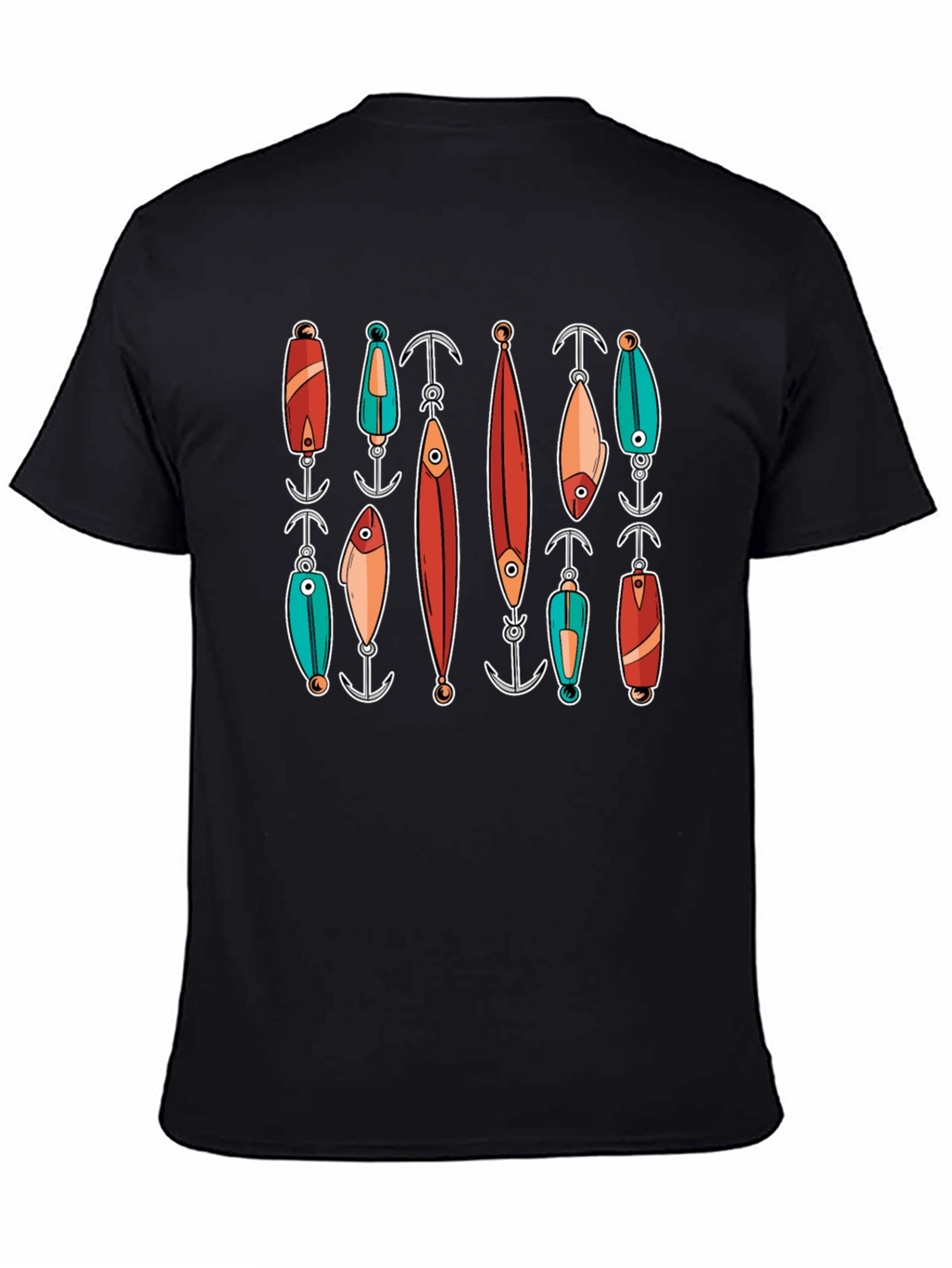 Fishing Lures Graphic Tee - Black Cotton T-Shirt