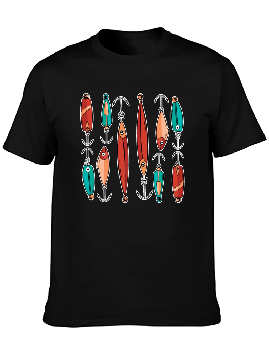 Fishing Lures Graphic Tee - Black Cotton T-Shirt