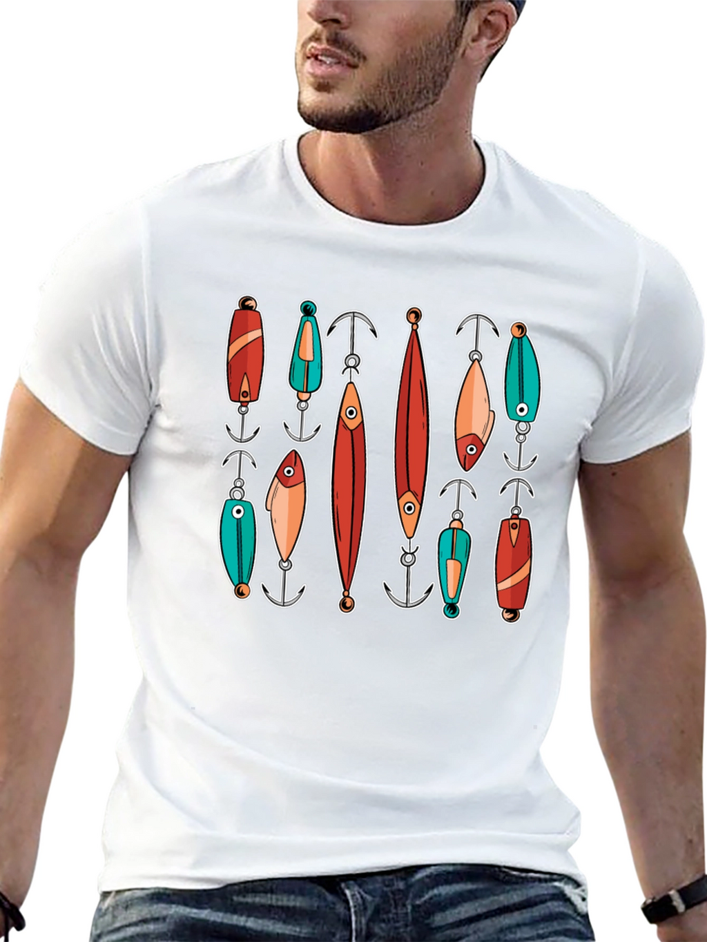 Fishing Lures Graphic Tee - Black Cotton T-Shirt