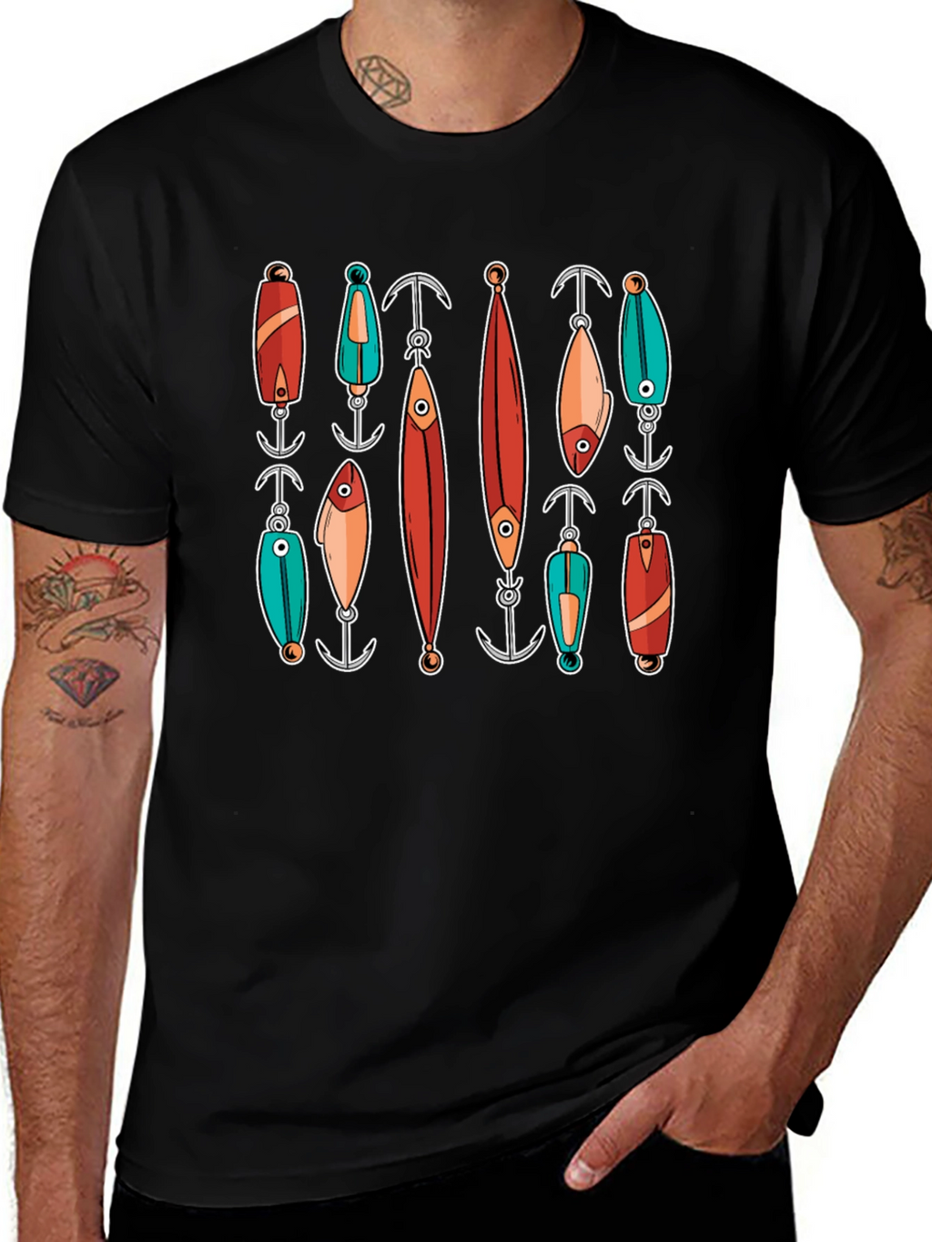 Fishing Lures Graphic Tee - Black Cotton T-Shirt