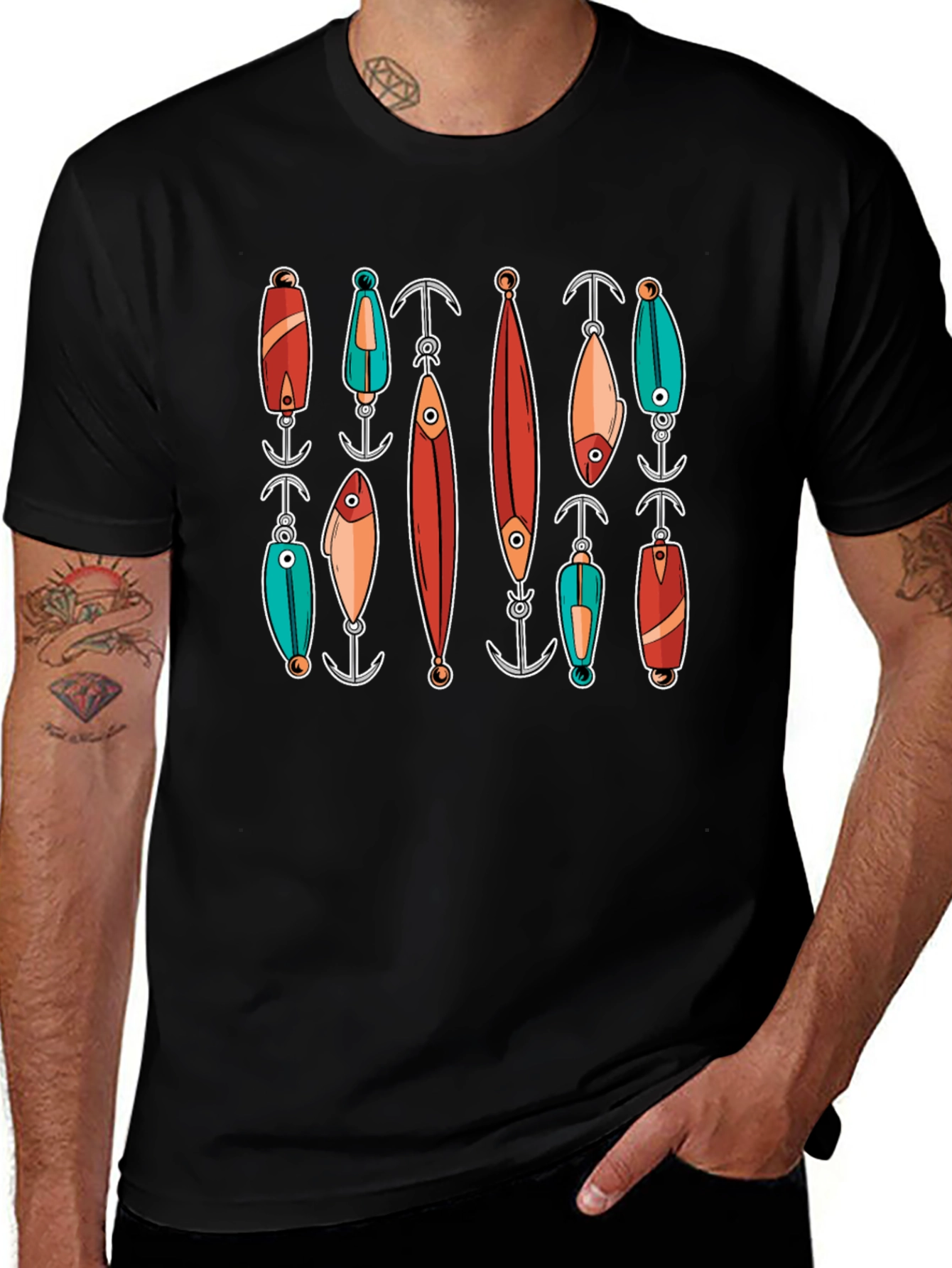 Fishing Lures Graphic Tee - Black Cotton T-Shirt