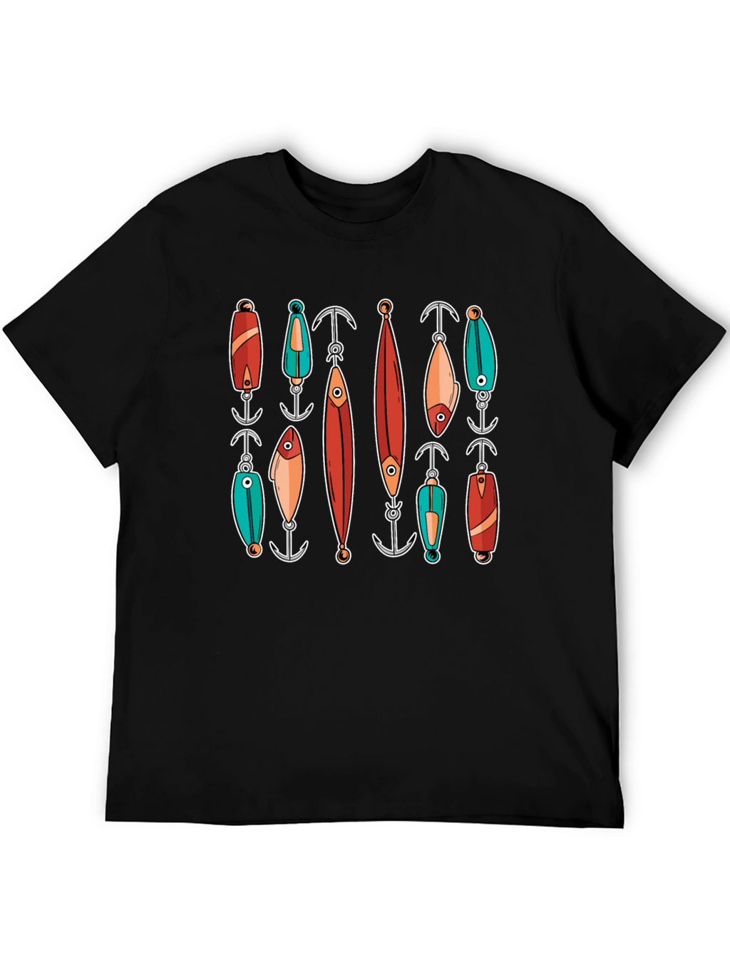 Fishing Lures Graphic Tee - Black Cotton T-Shirt