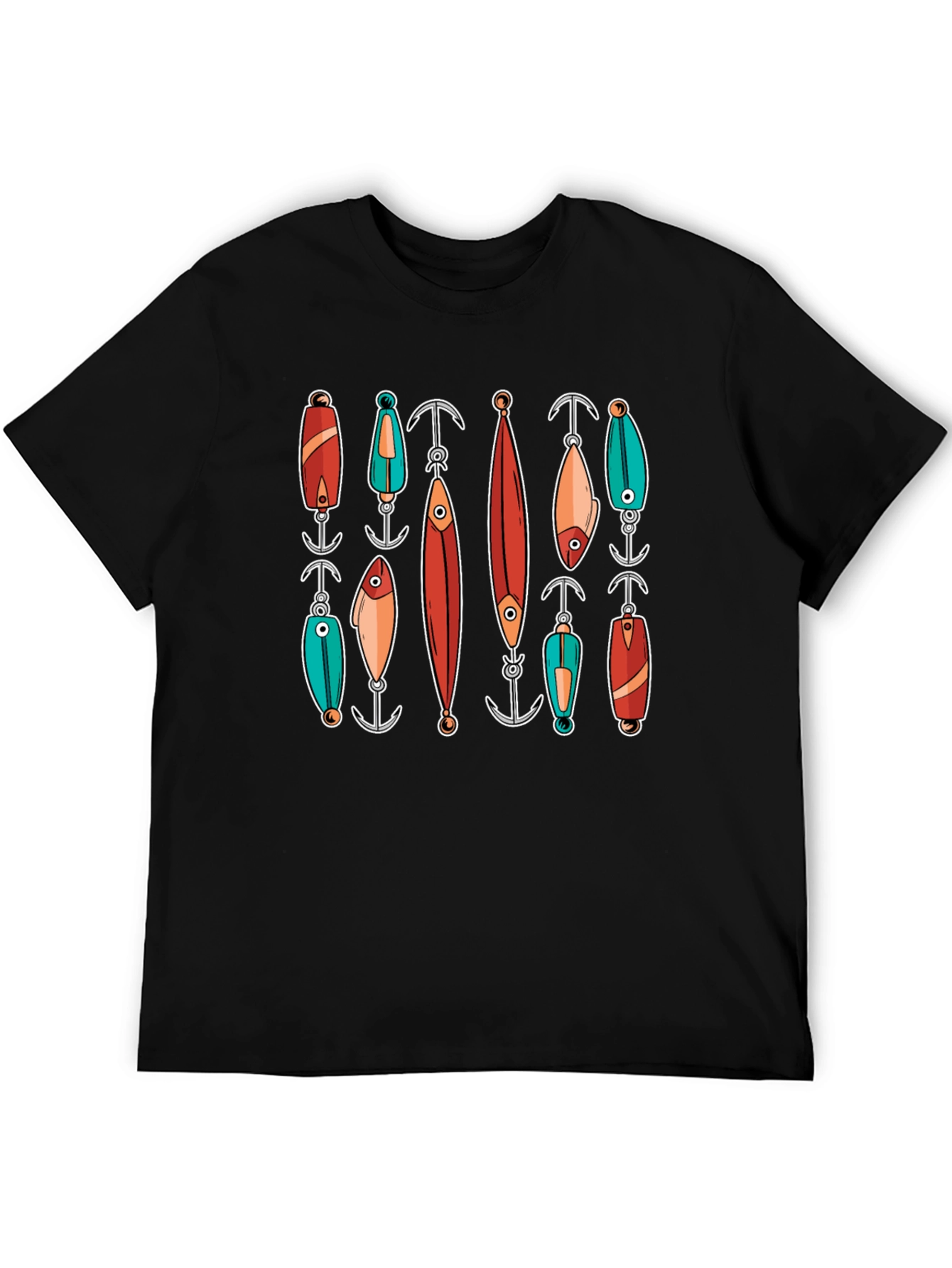 Fishing Lures Graphic Tee - Black Cotton T-Shirt