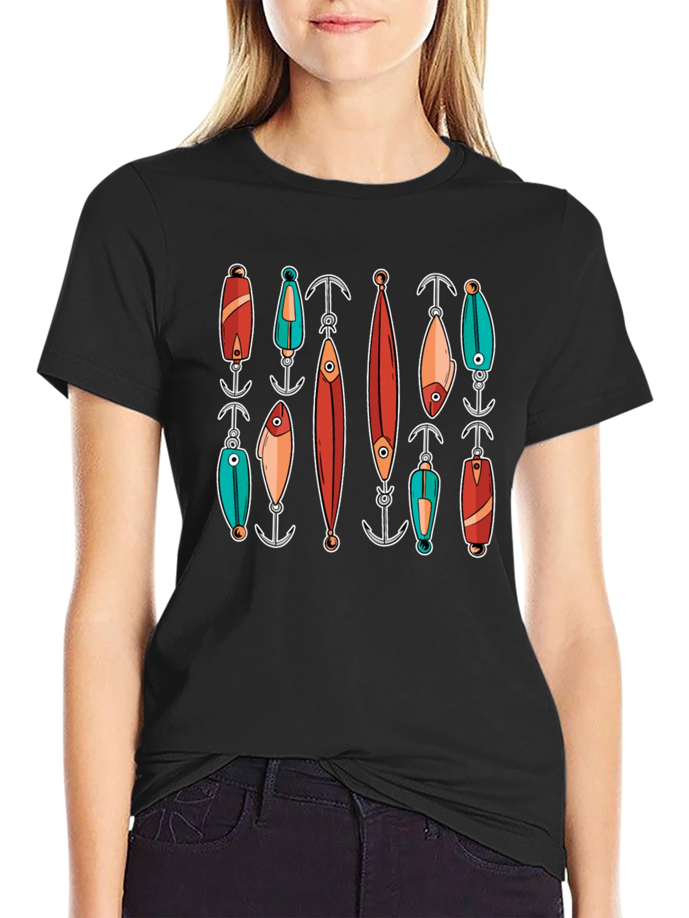 Fishing Lures Graphic Tee - Black Cotton T-Shirt