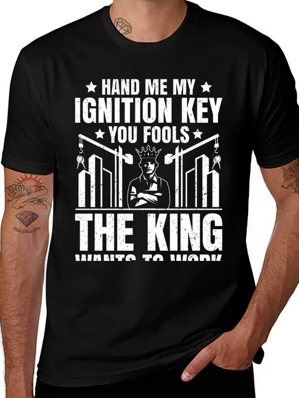The King Wants to Work Black T-Shirt
