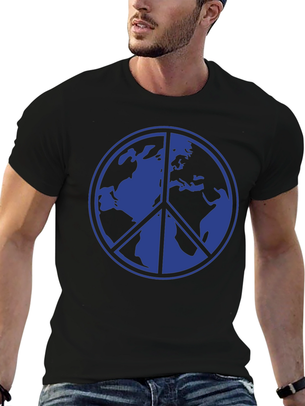 Peace Sign Earth Graphic Tee - Blue