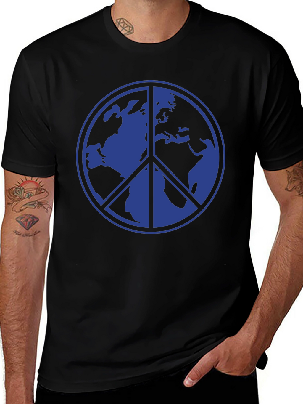 Peace Sign Earth Graphic Tee - Blue