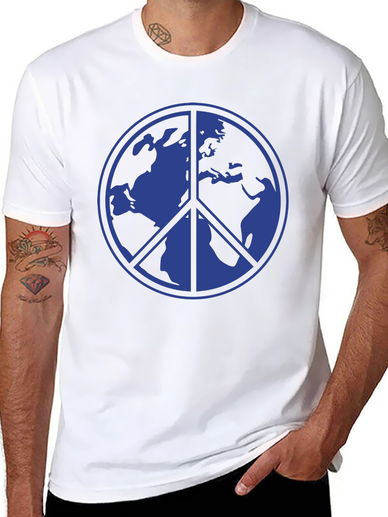 Peace Sign Earth Graphic Tee - Blue