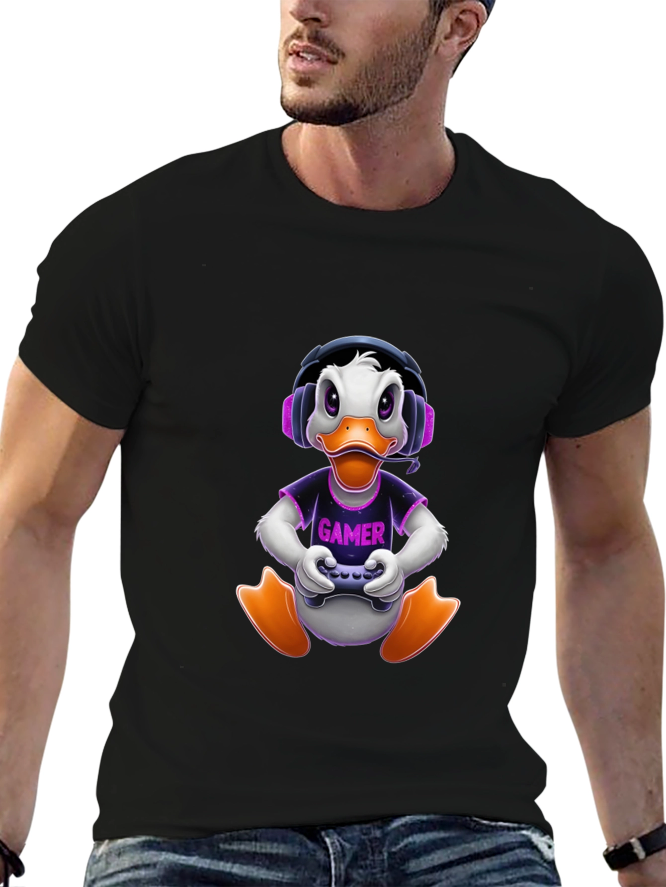 Gamer Duck Graphic Tee - Black Cotton T-Shirt