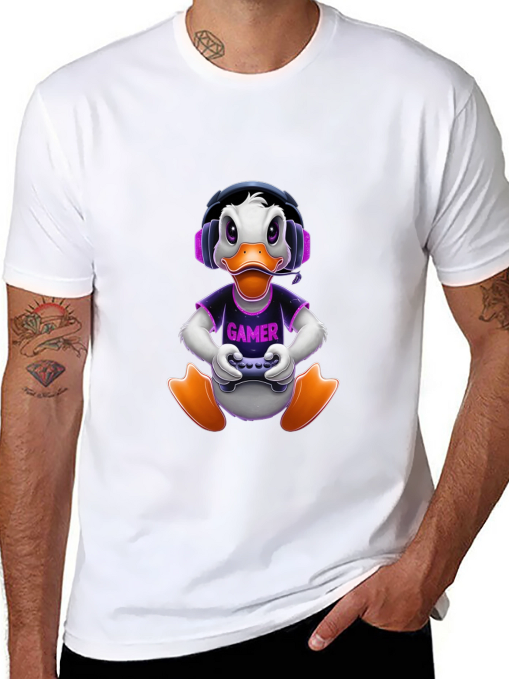 Gamer Duck Graphic Tee - Black Cotton T-Shirt