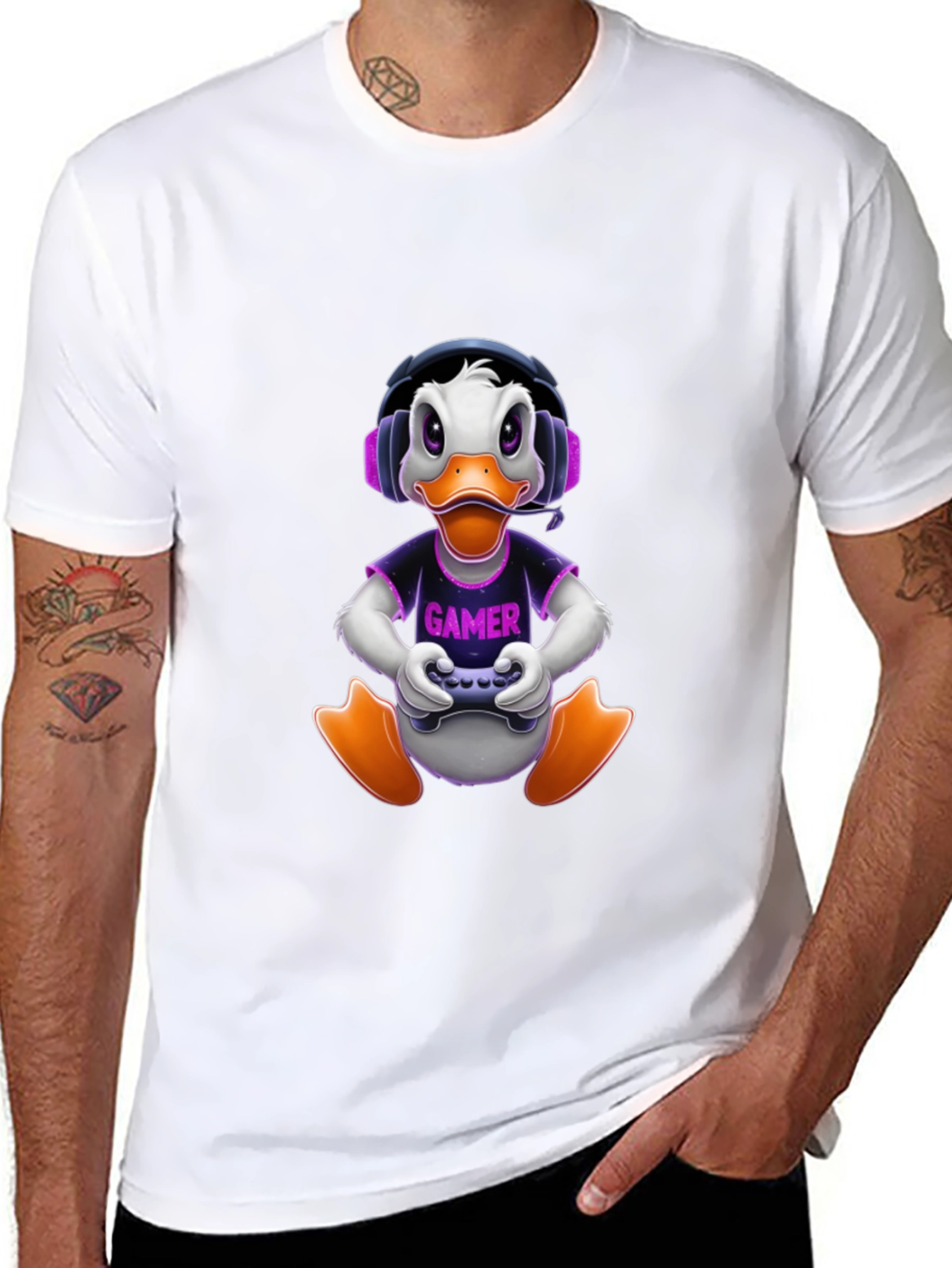 Gamer Duck Graphic Tee - Black Cotton T-Shirt