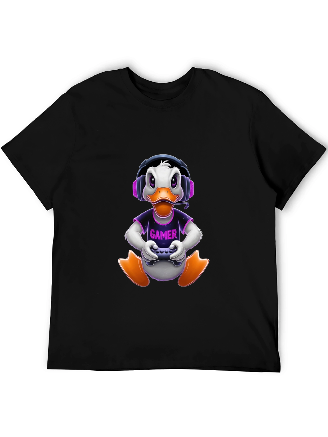 Gamer Duck Graphic Tee - Black Cotton T-Shirt