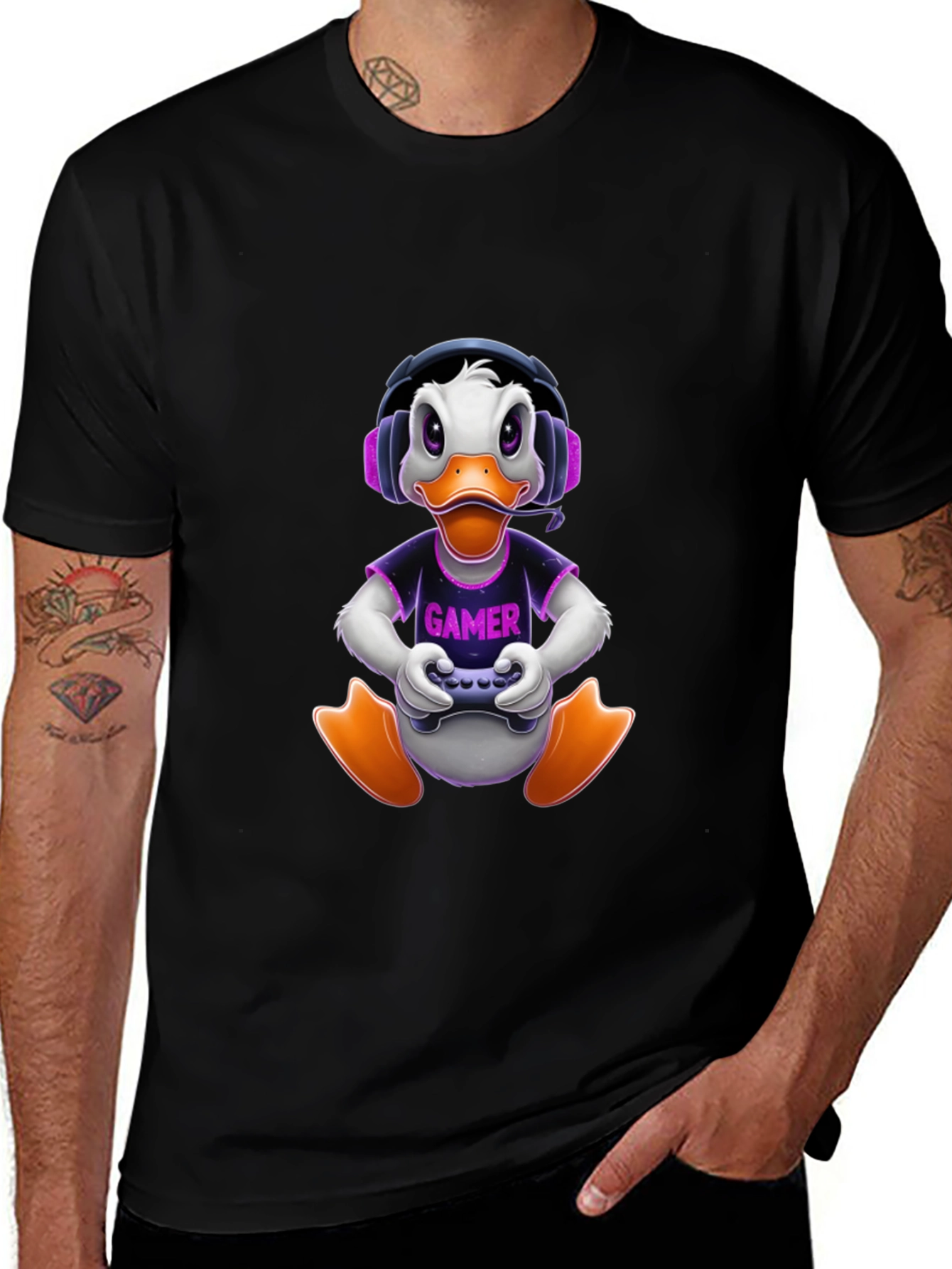 Gamer Duck Graphic Tee - Black Cotton T-Shirt