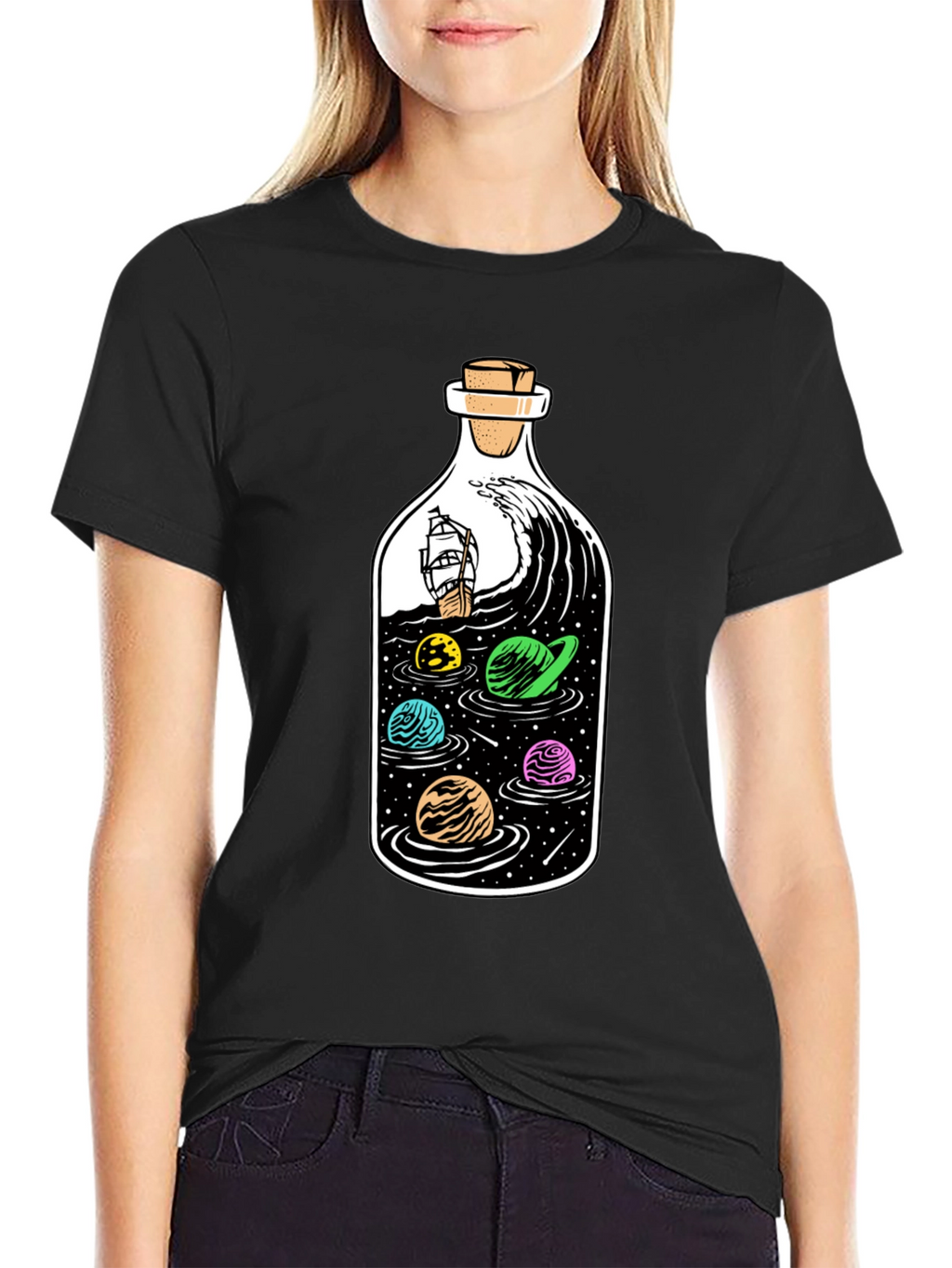 Bottle Space Graphic T-Shirt - Black Cotton Tee