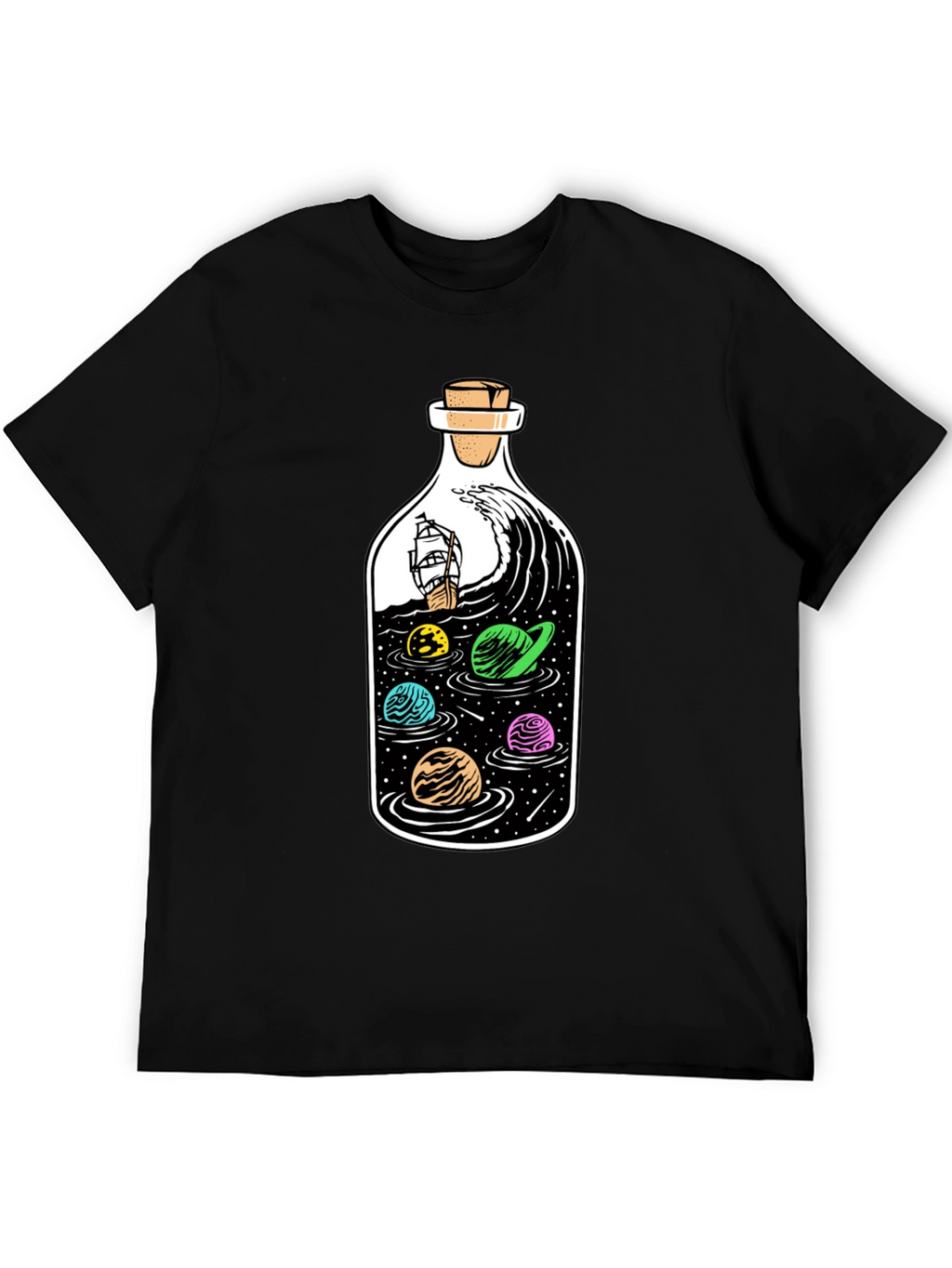 Bottle Space Graphic T-Shirt - Black Cotton Tee