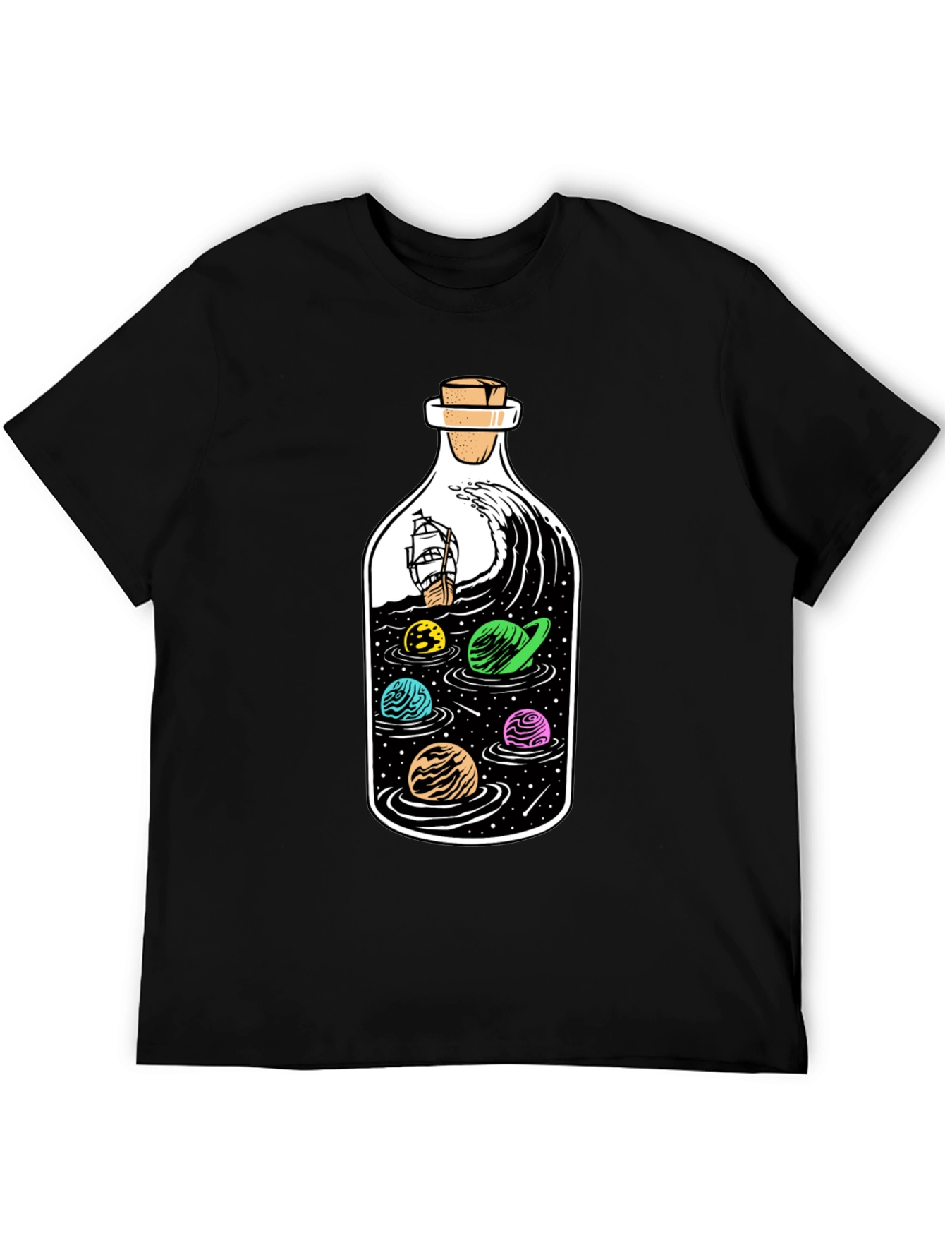 Bottle Space Graphic T-Shirt - Black Cotton Tee