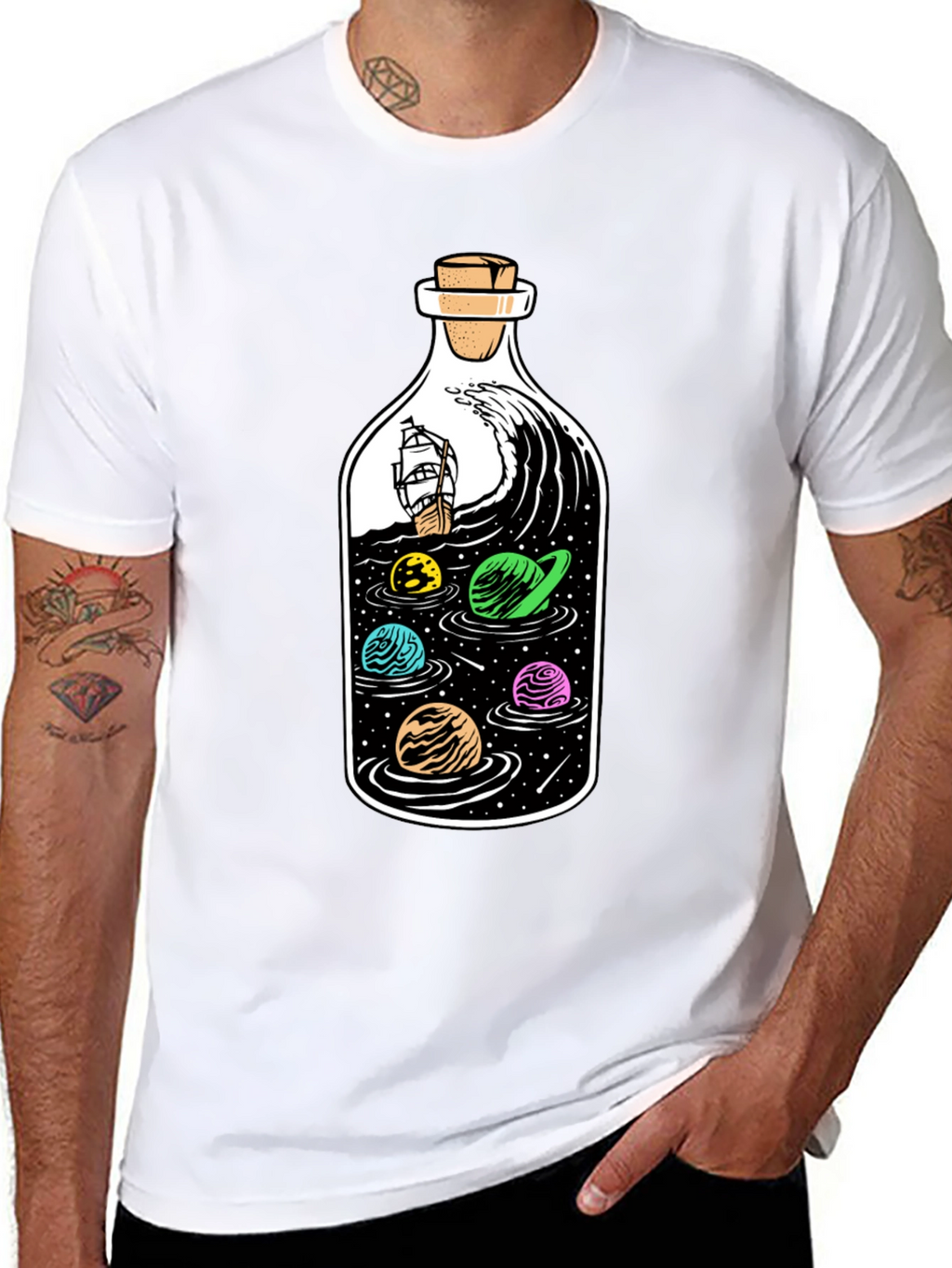 Bottle Space Graphic T-Shirt - Black Cotton Tee