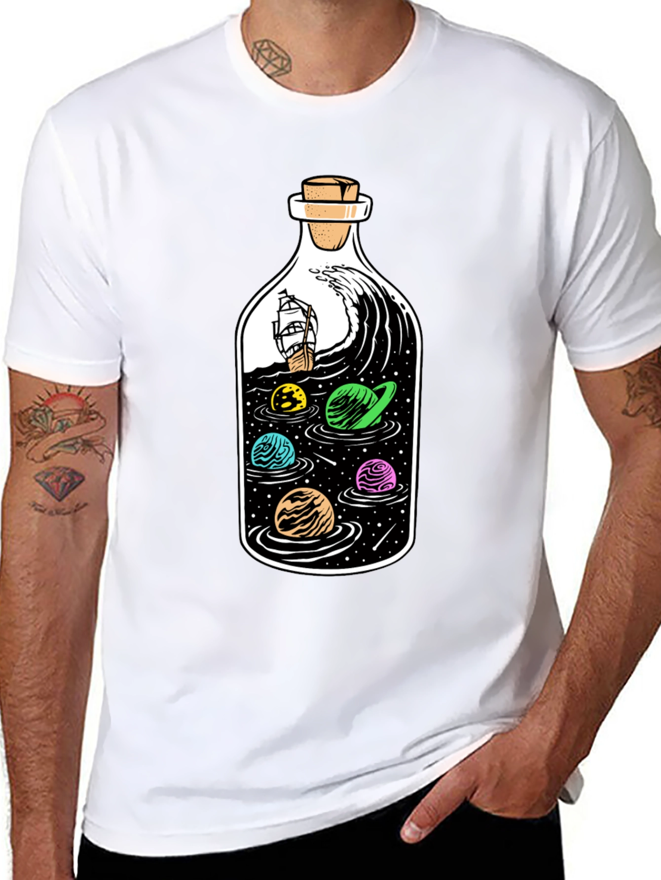 Bottle Space Graphic T-Shirt - Black Cotton Tee