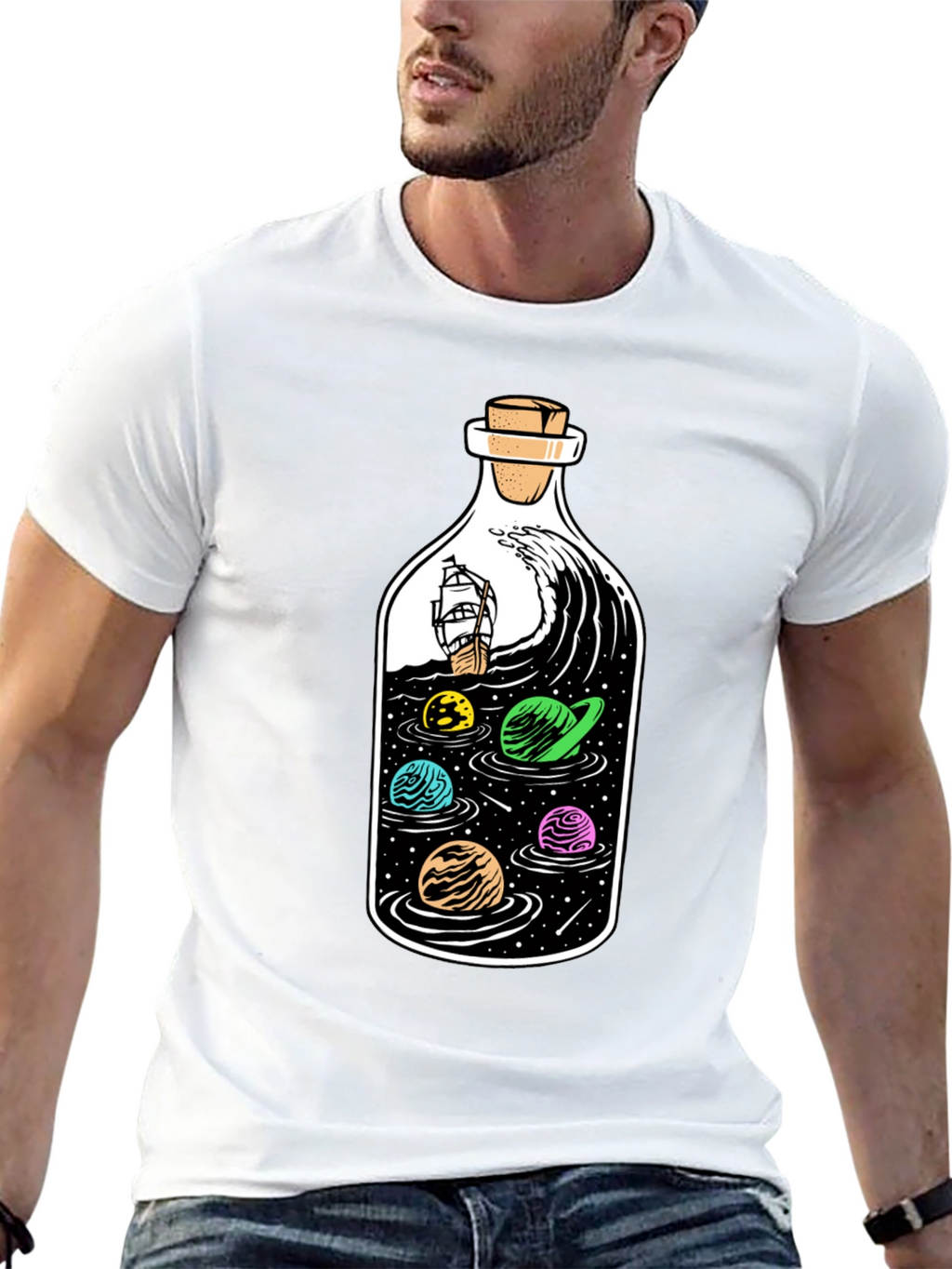 Bottle Space Graphic T-Shirt - Black Cotton Tee