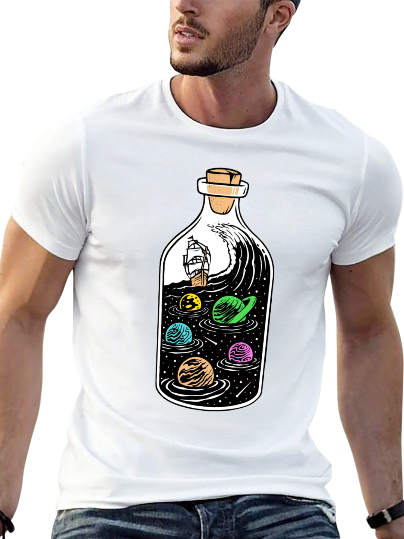 Bottle Space Graphic T-Shirt - Black Cotton Tee