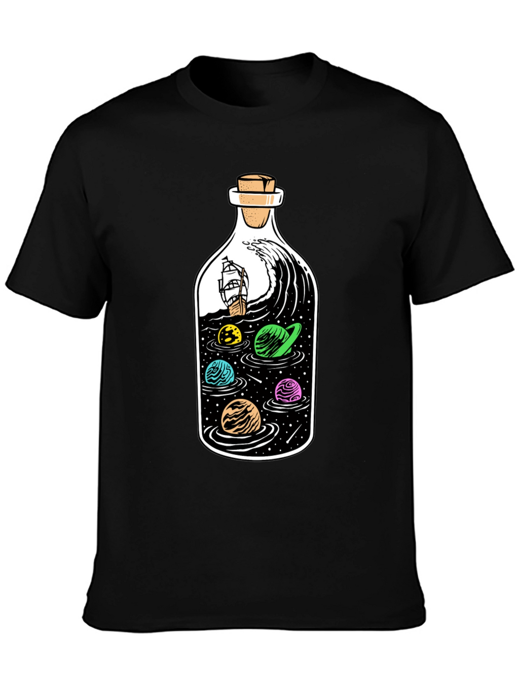 Bottle Space Graphic T-Shirt - Black Cotton Tee