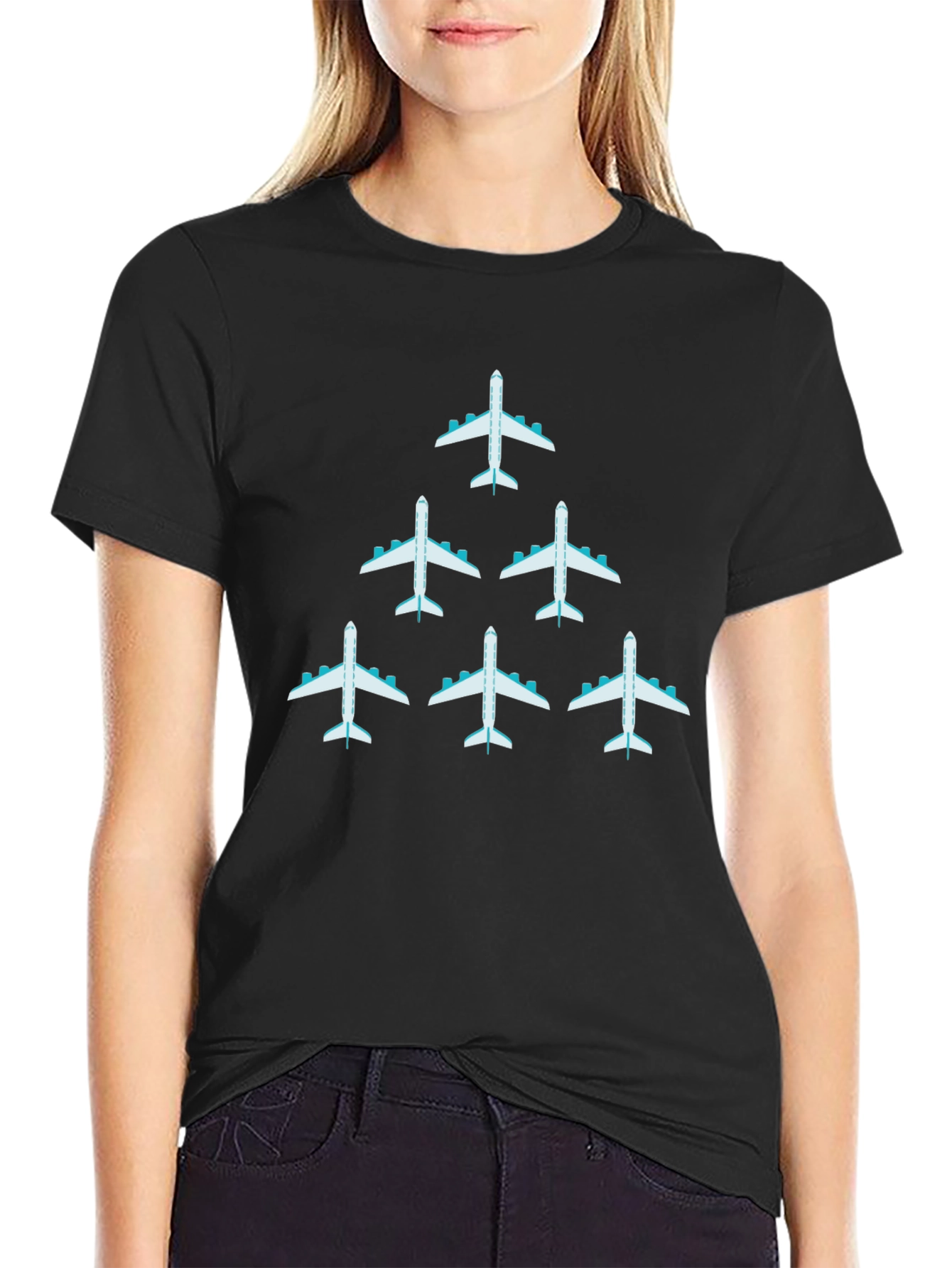 Airplane Graphic Print Mens Black T-Shirt