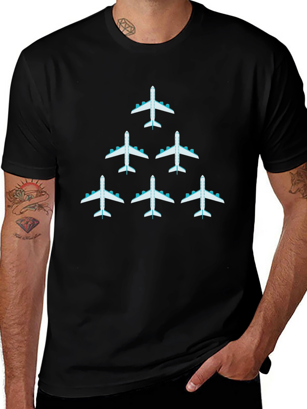 Airplane Graphic Print Mens Black T-Shirt