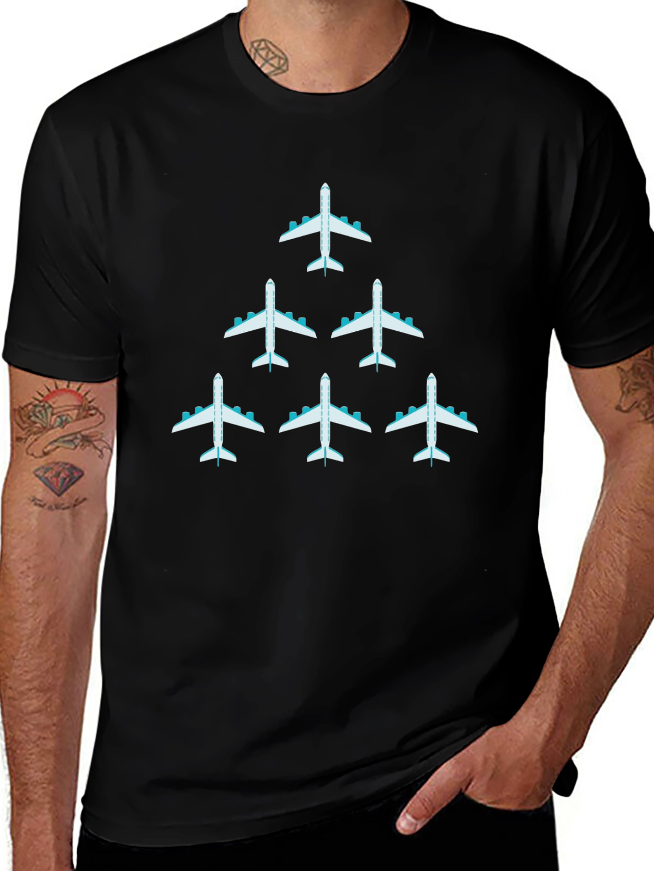 Airplane Graphic Print Mens Black T-Shirt
