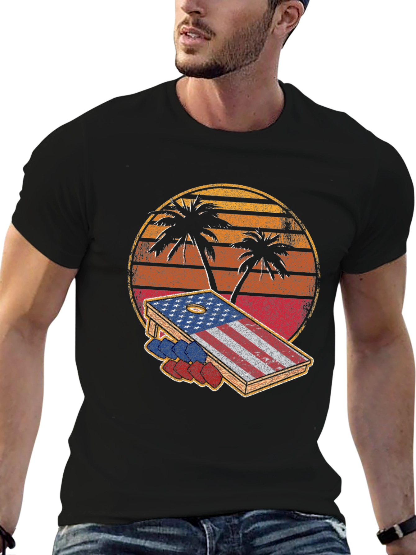 Patriotic Palm Tree Cornhole T-Shirt