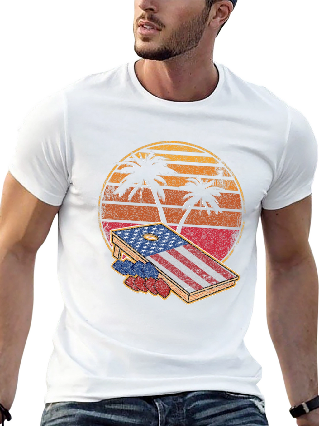Patriotic Palm Tree Cornhole T-Shirt