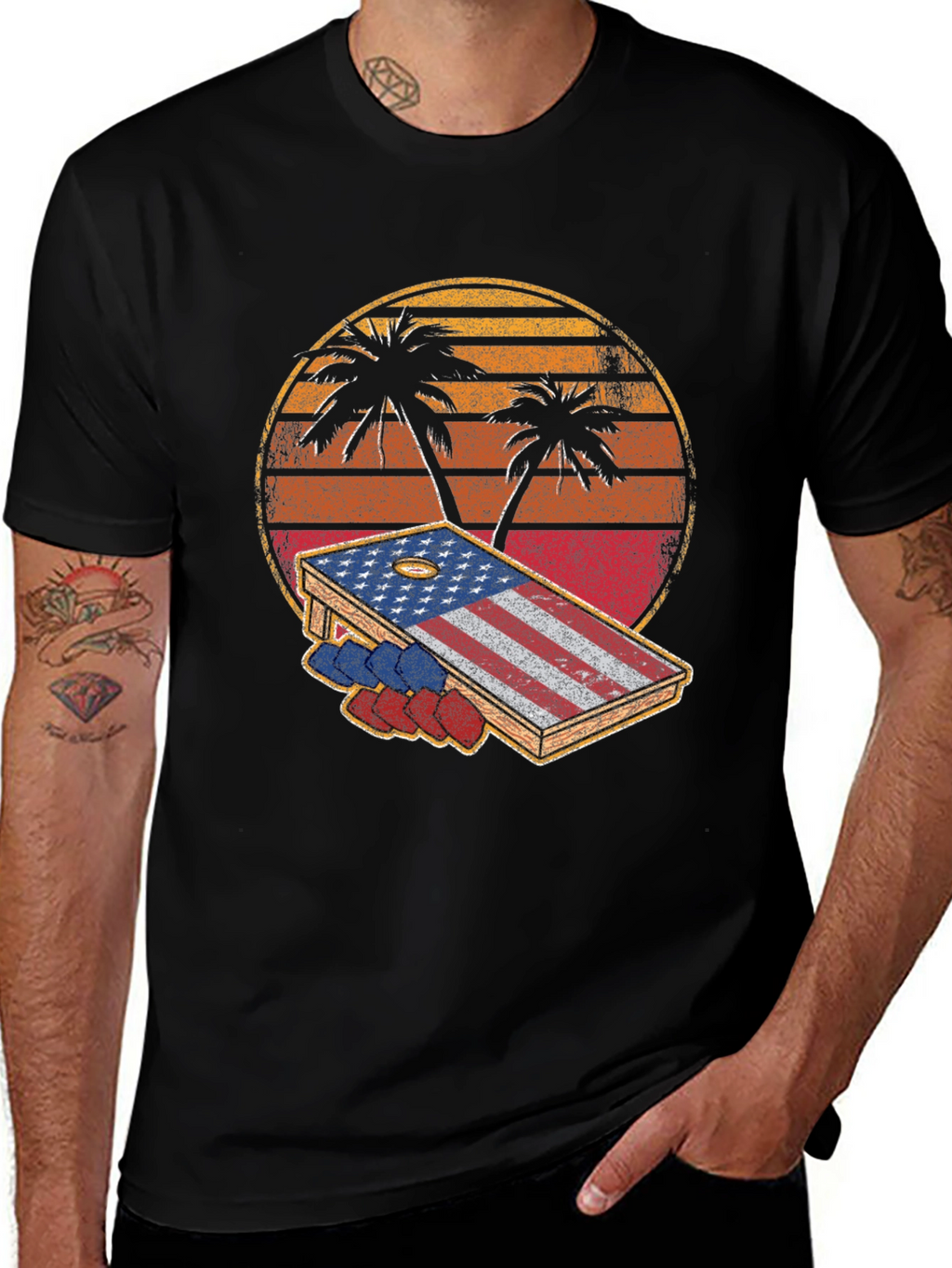 Patriotic Palm Tree Cornhole T-Shirt
