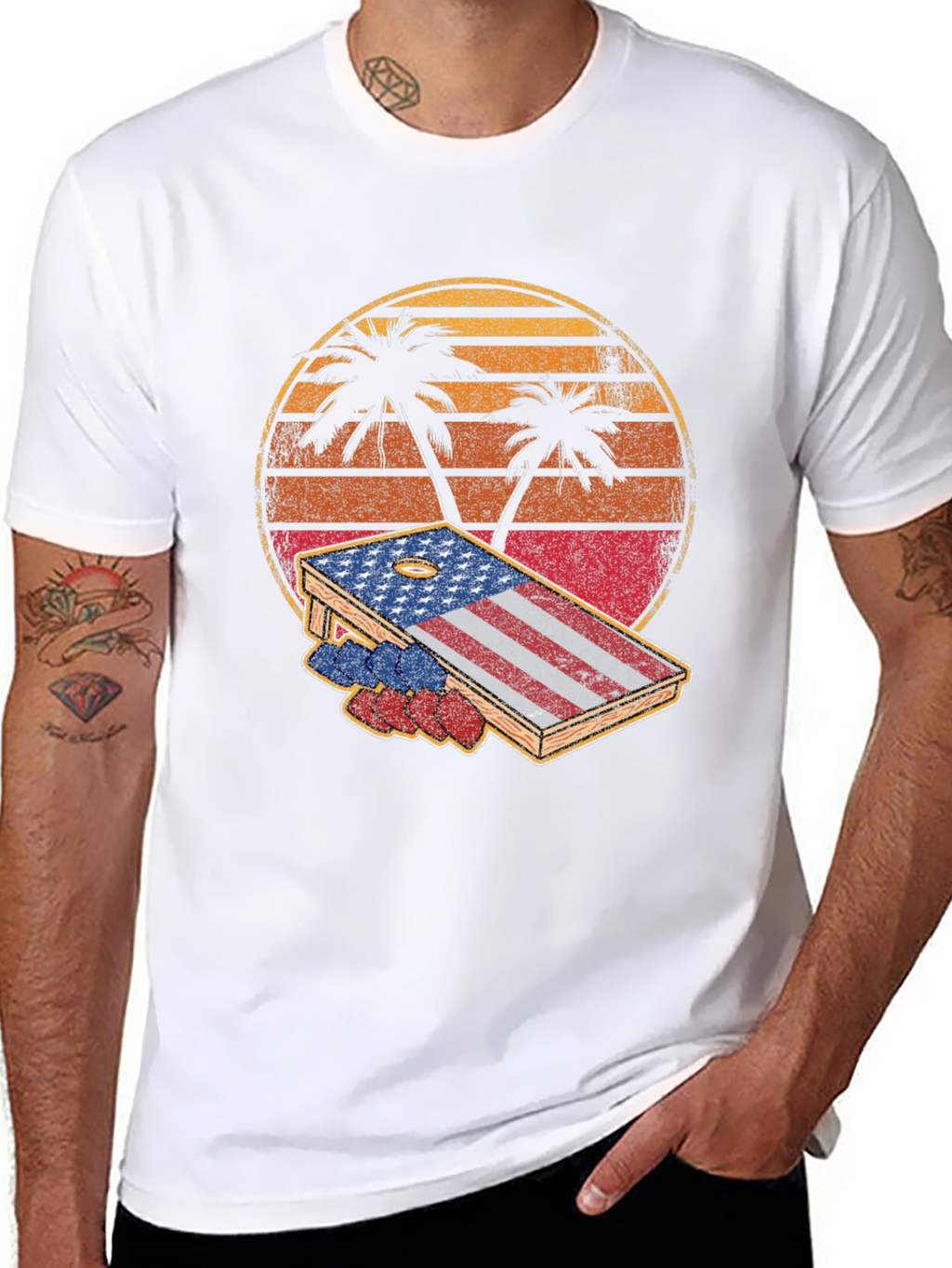 Patriotic Palm Tree Cornhole T-Shirt