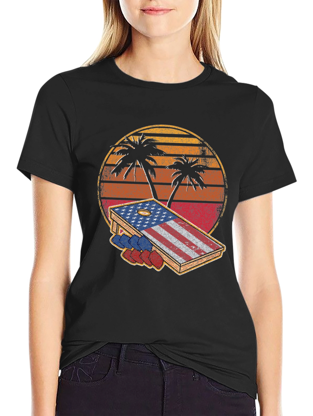 Patriotic Palm Tree Cornhole T-Shirt