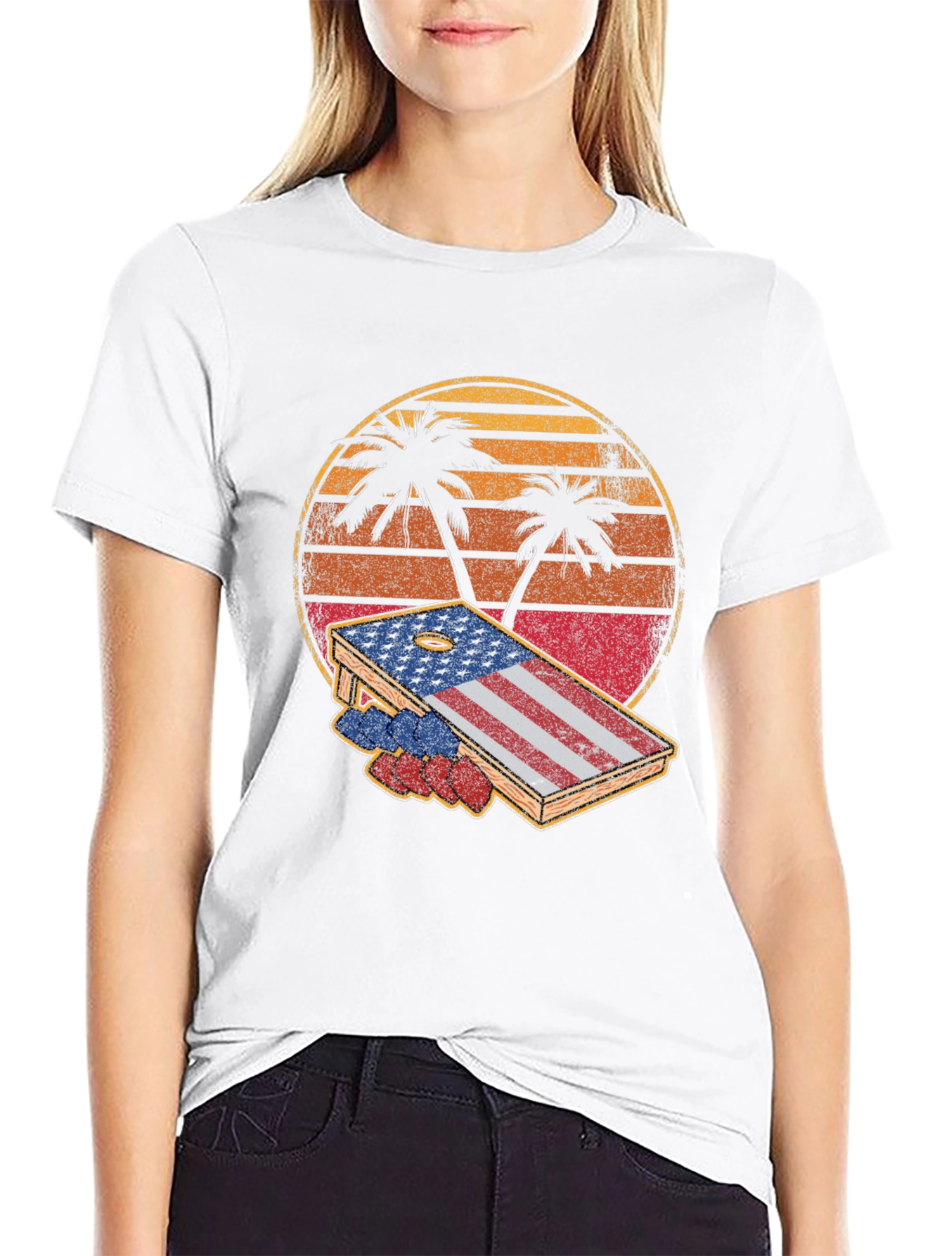 Patriotic Palm Tree Cornhole T-Shirt