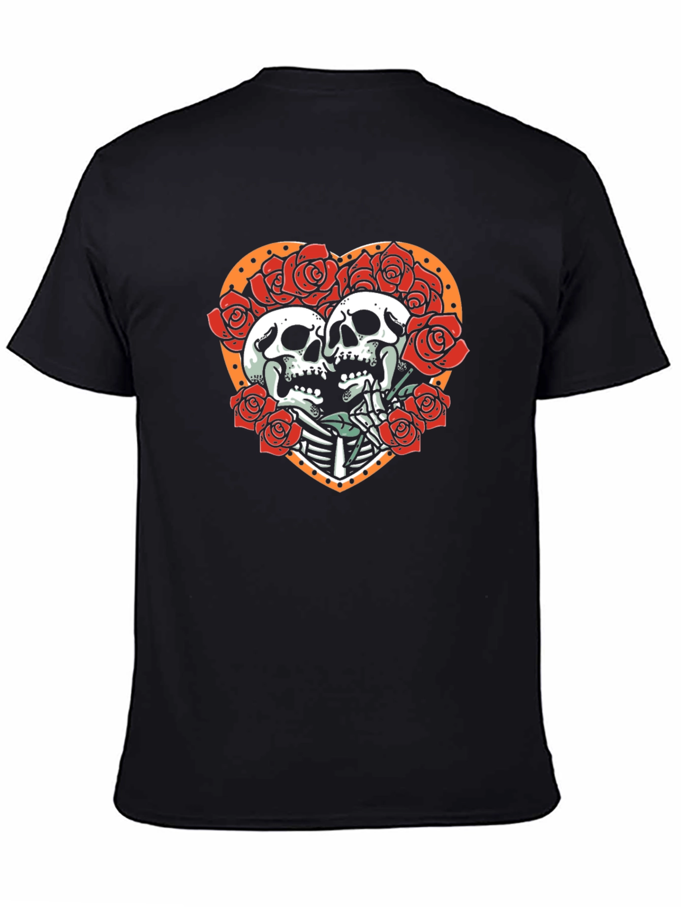 Skull & Roses Graphic Tee - Romantic Skeleton Couple T-Shirt