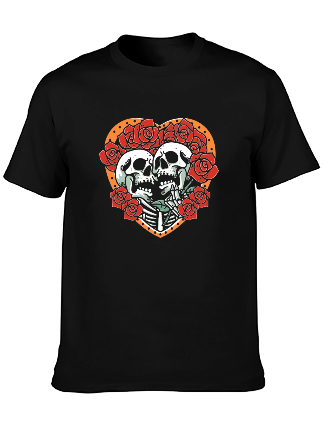 Skull & Roses Graphic Tee - Romantic Skeleton Couple T-Shirt