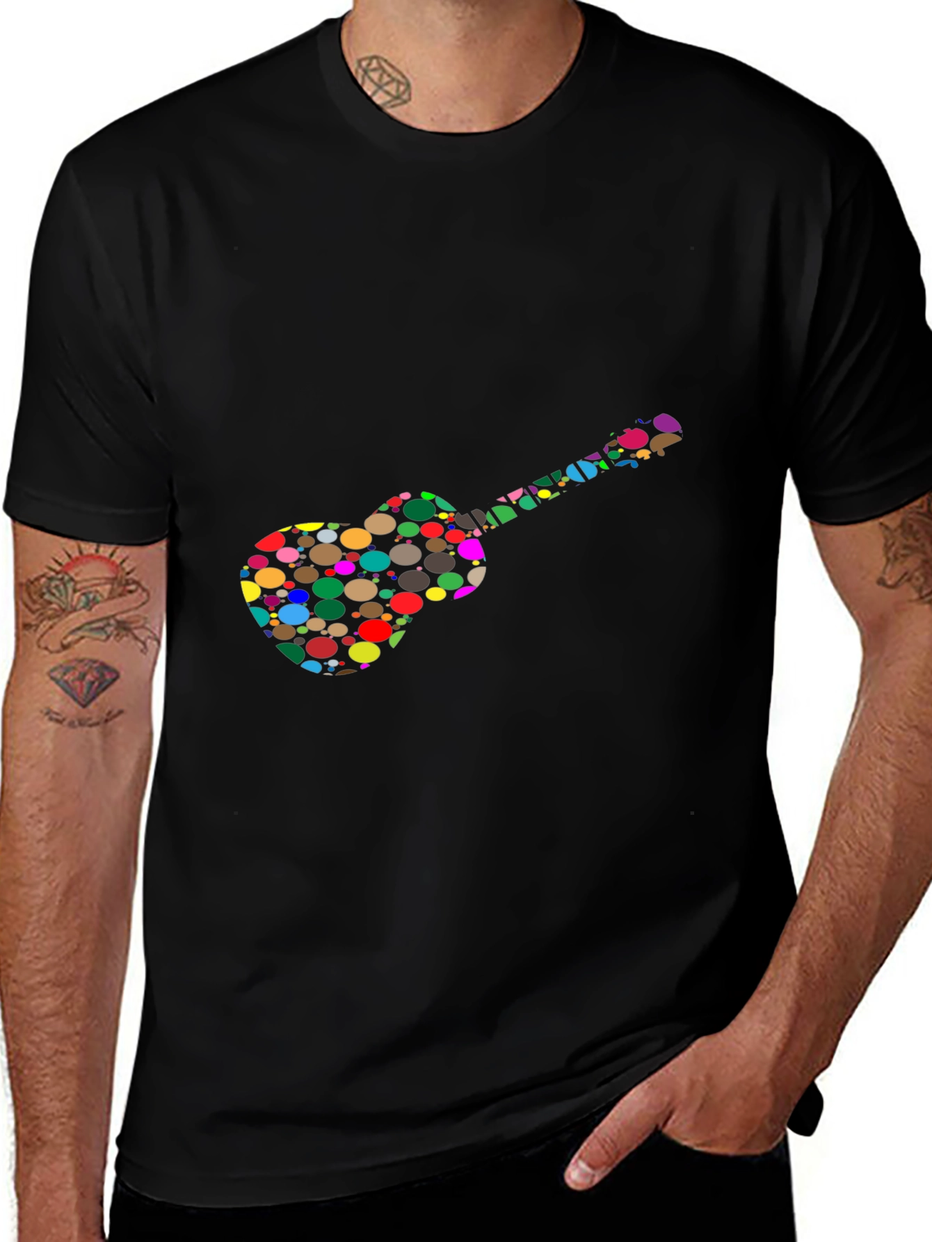 Colorful Guitar Graphic Mens Black T-Shirt