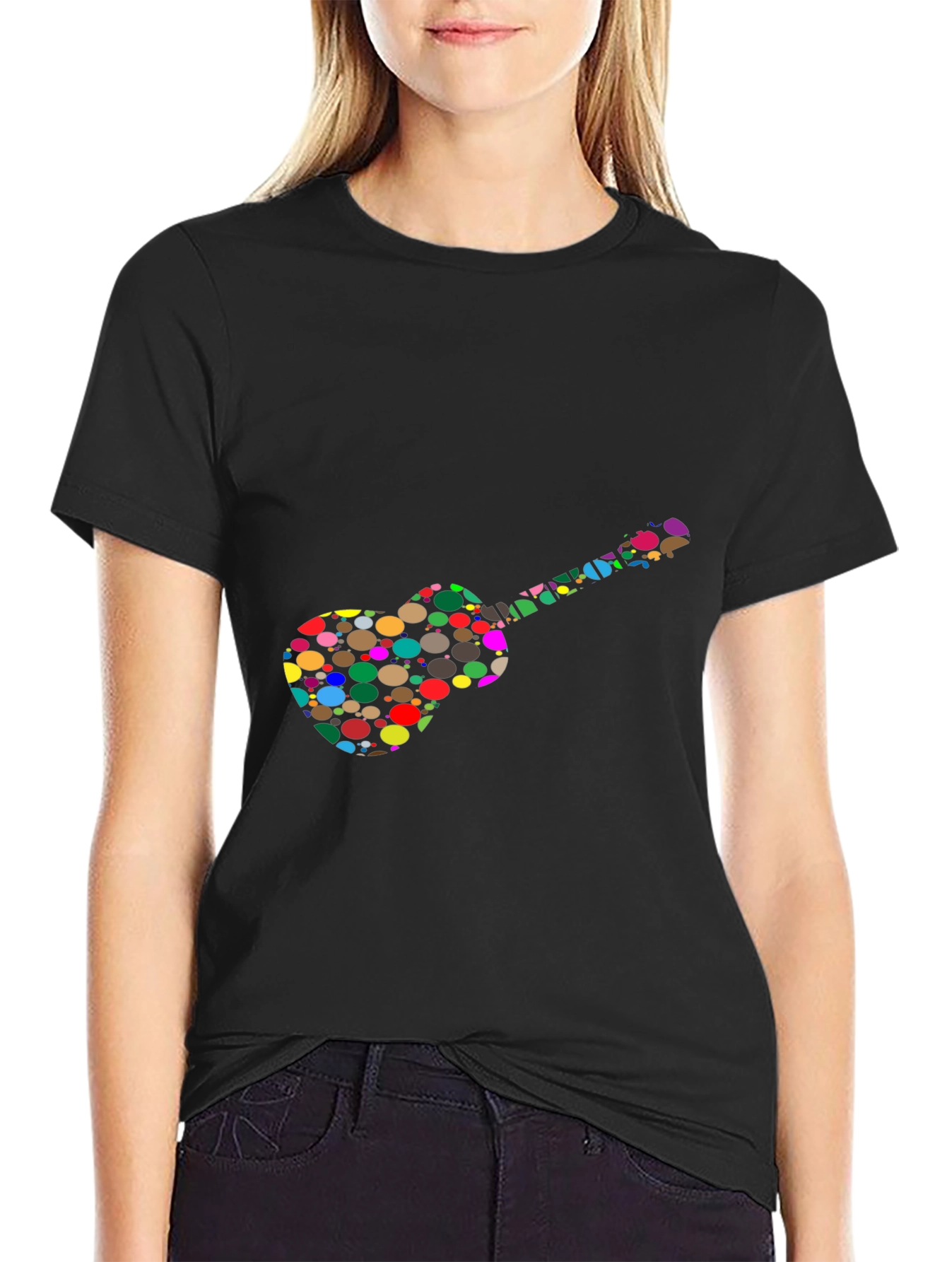Colorful Guitar Graphic Mens Black T-Shirt