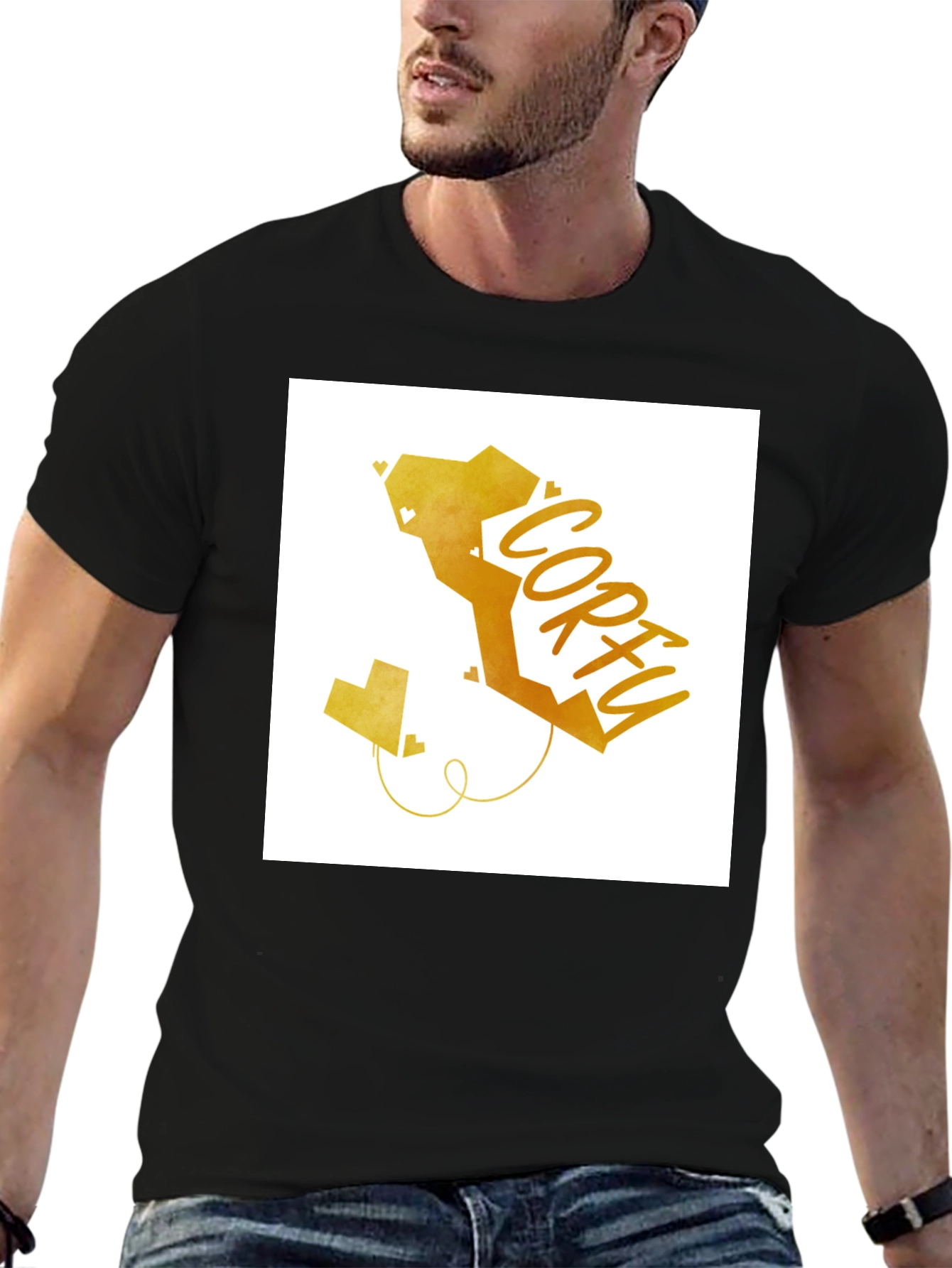 Corfu Island Map T-Shirt - Geometric Heart Design