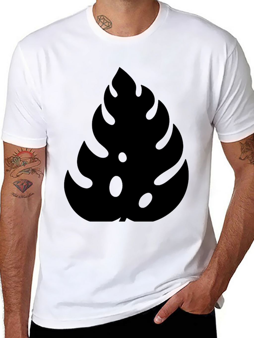 Stylish Monstera Leaf Graphic Black T-Shirt