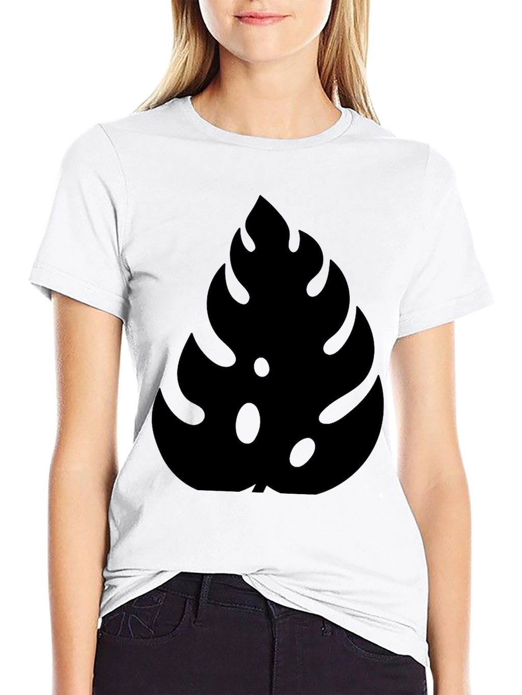 Stylish Monstera Leaf Graphic Black T-Shirt