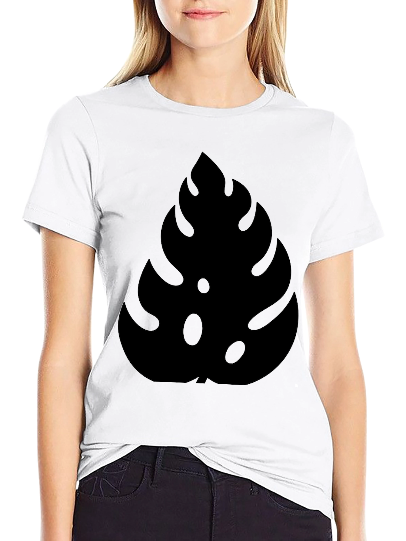 Stylish Monstera Leaf Graphic Black T-Shirt