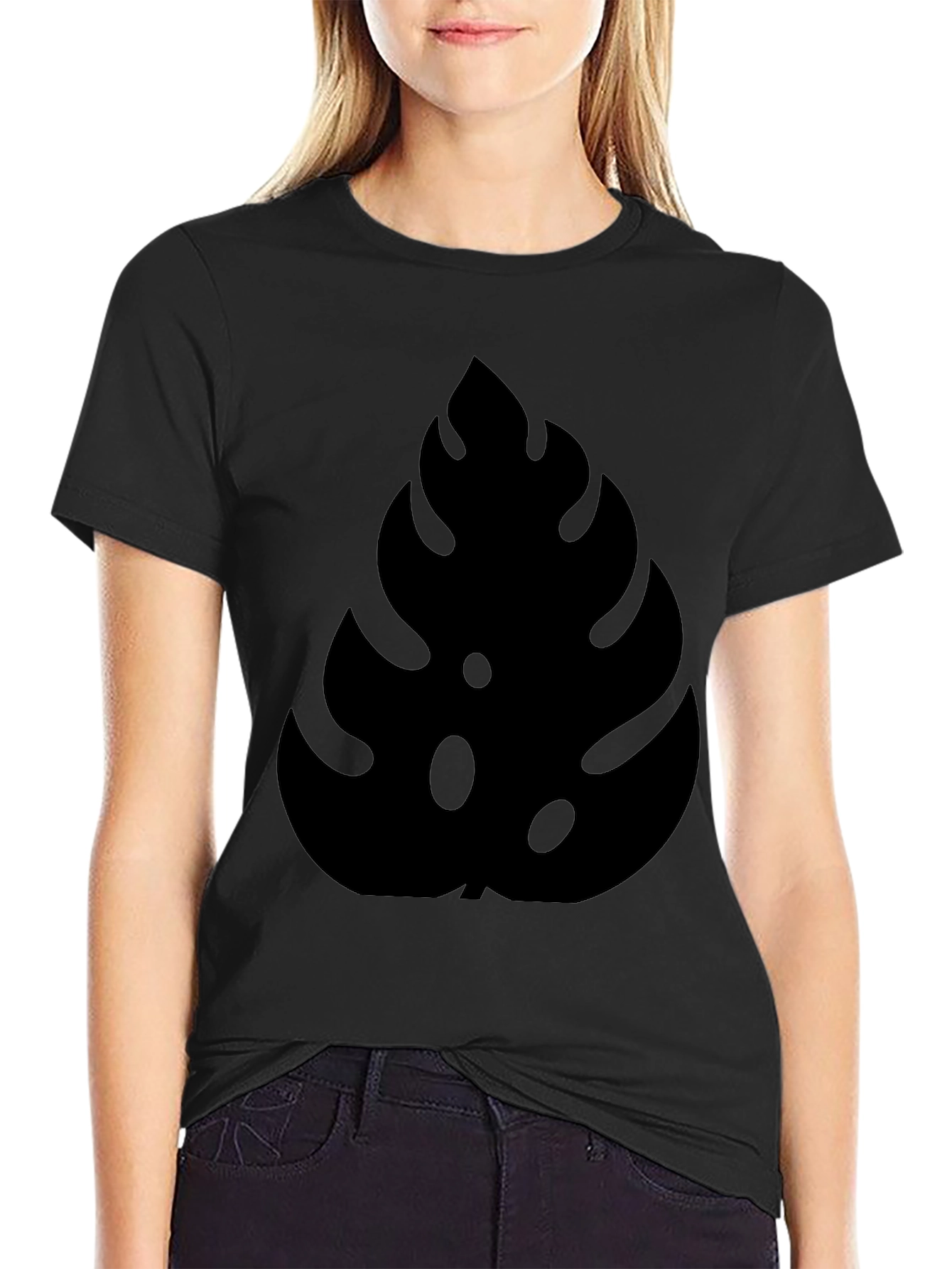 Stylish Monstera Leaf Graphic Black T-Shirt