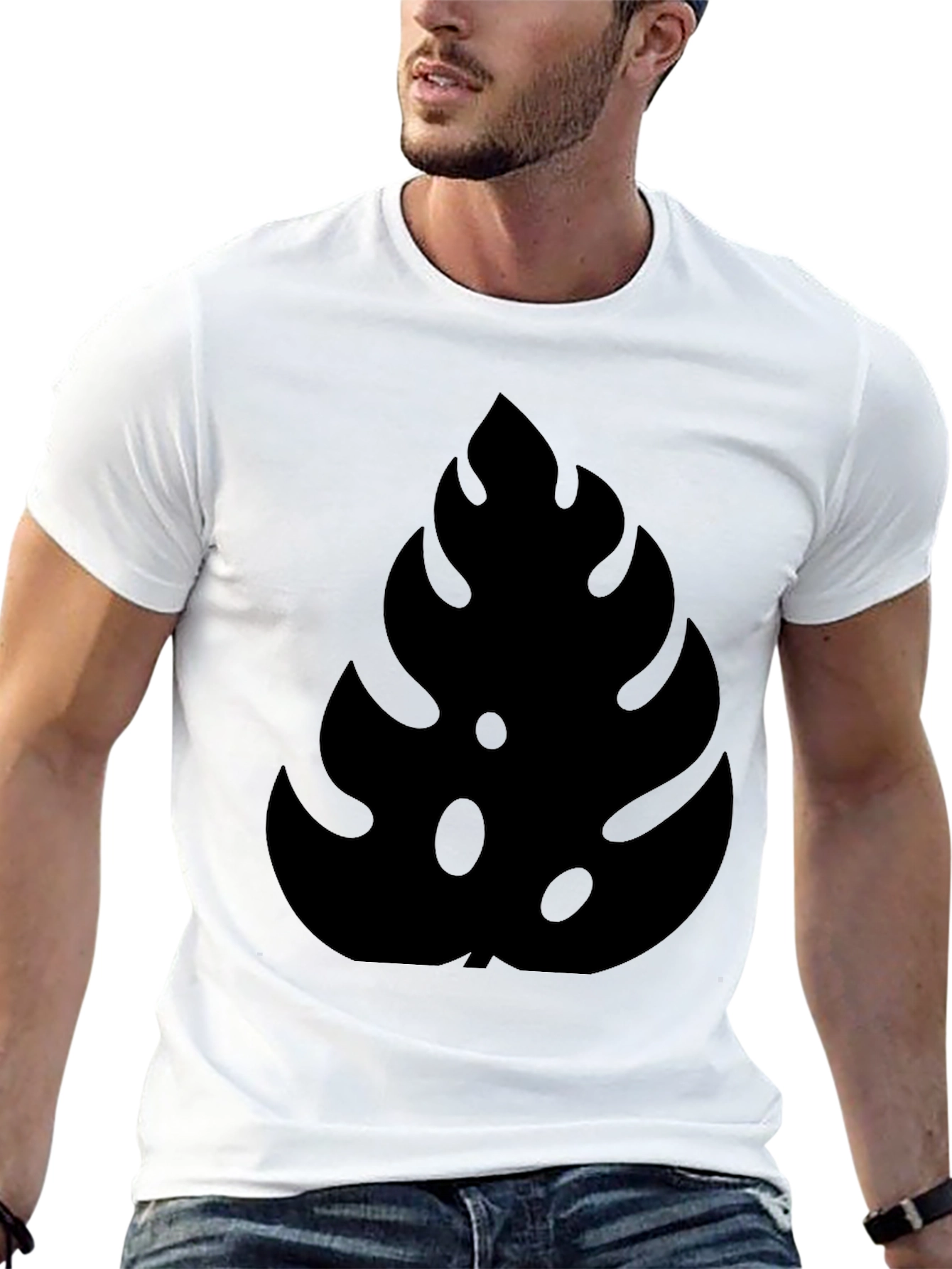 Stylish Monstera Leaf Graphic Black T-Shirt