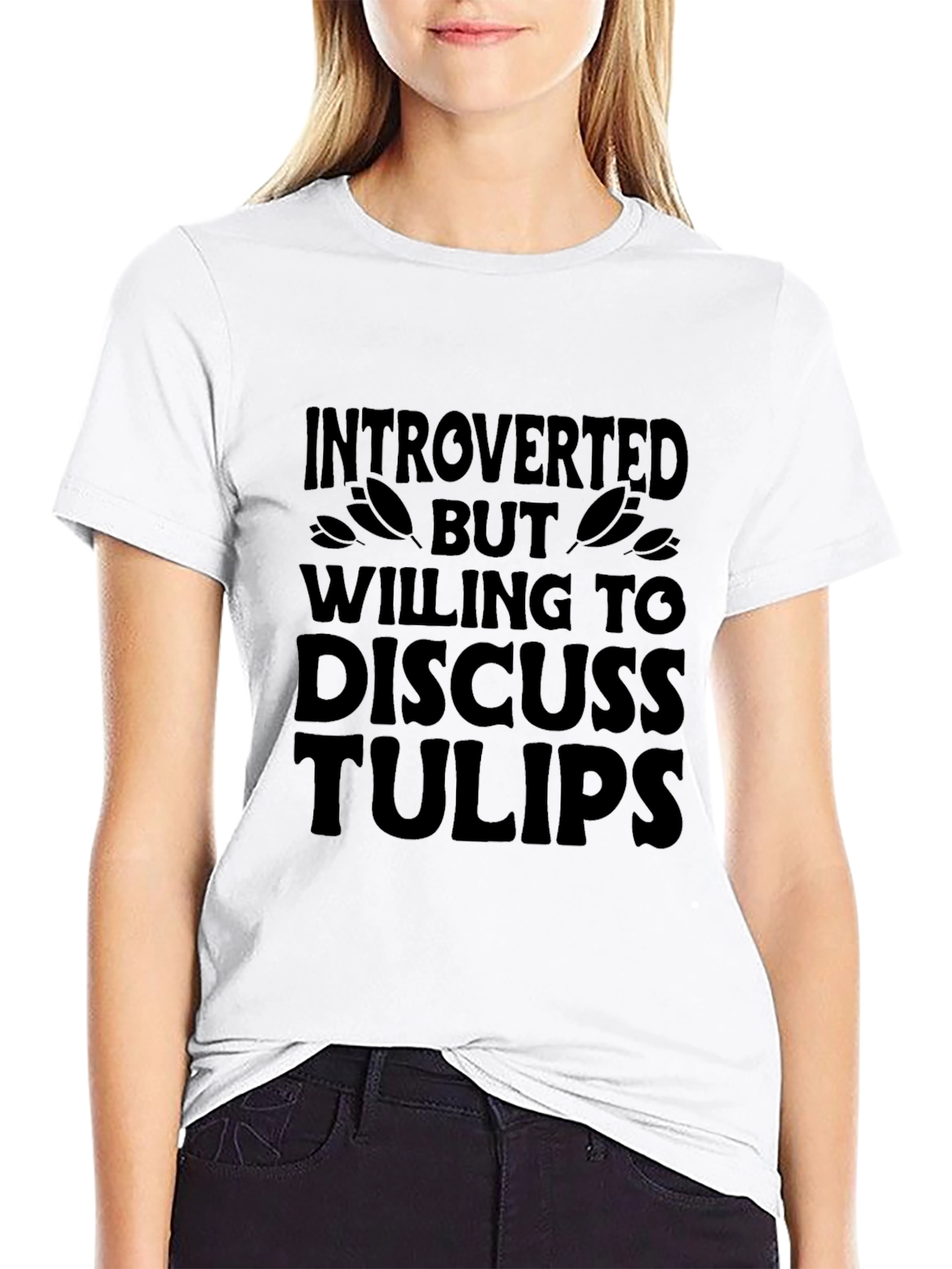 Introverted Tulip Lover Graphic T-Shirt - Black