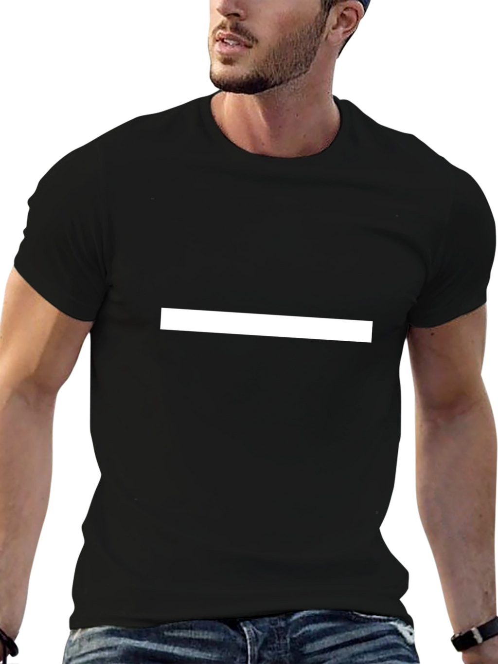 Minimalist Black T-Shirt with White Stripe